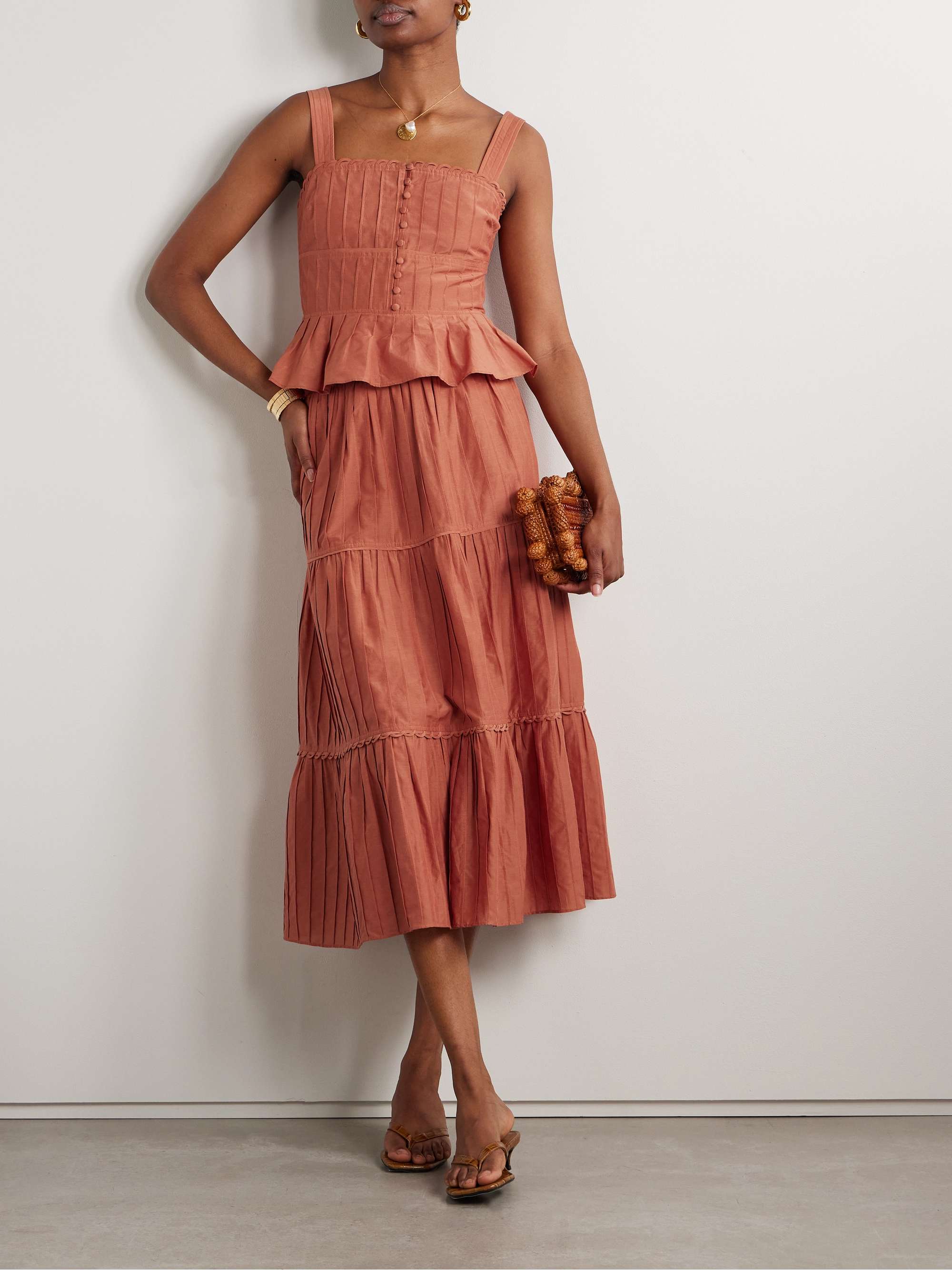 Pintucked cotton and silk-blend peplum tank view