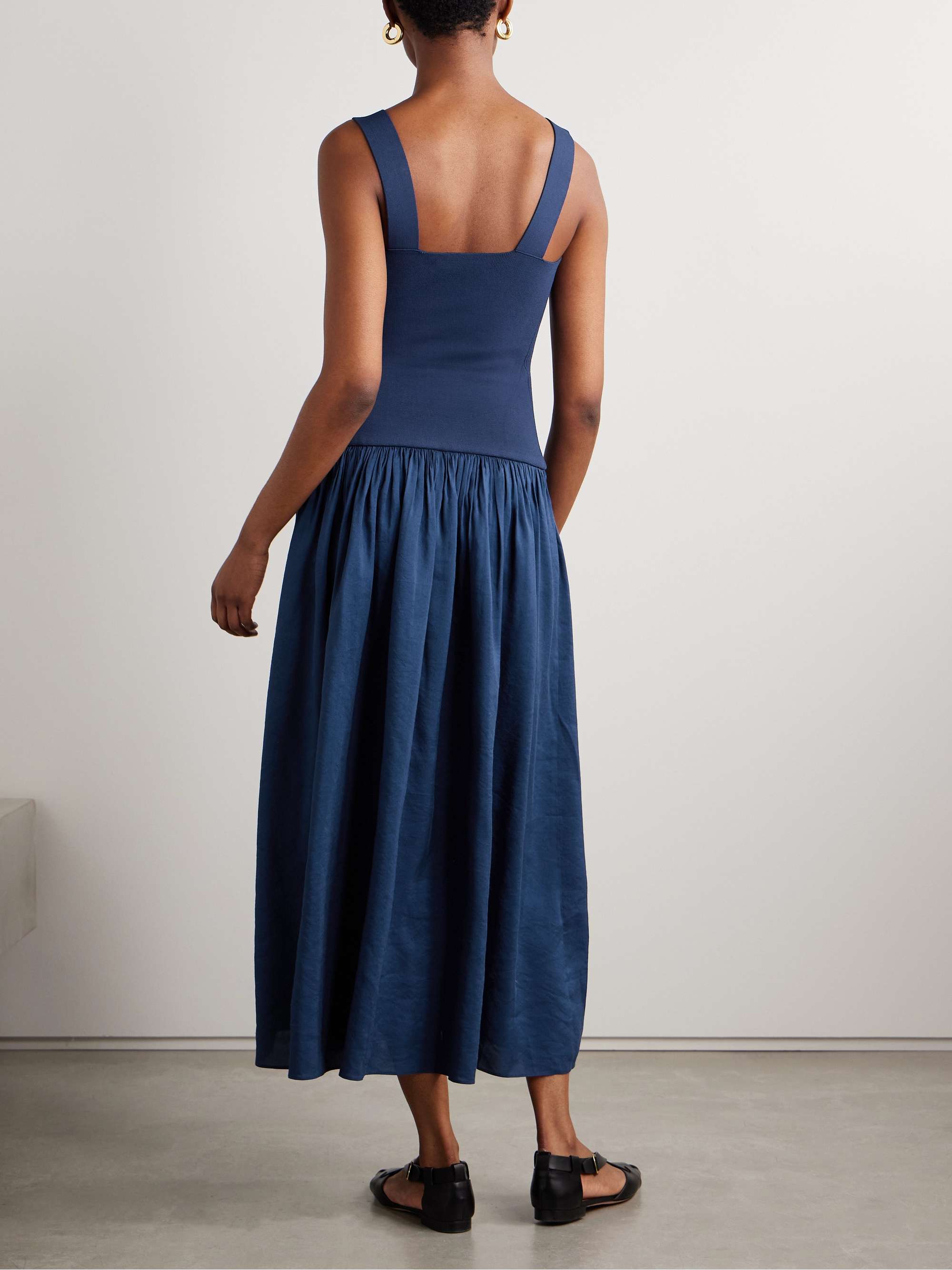 Stretch-knit and gathered linen-blend midi dress view