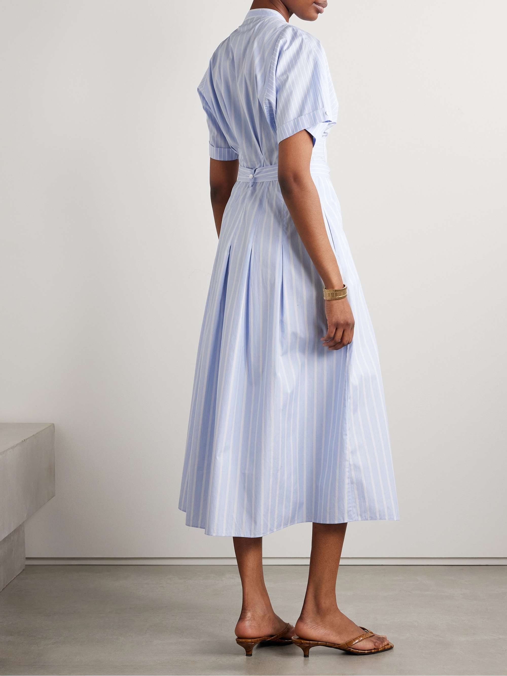 Belted pleated striped cotton-poplin midi shirt dress view