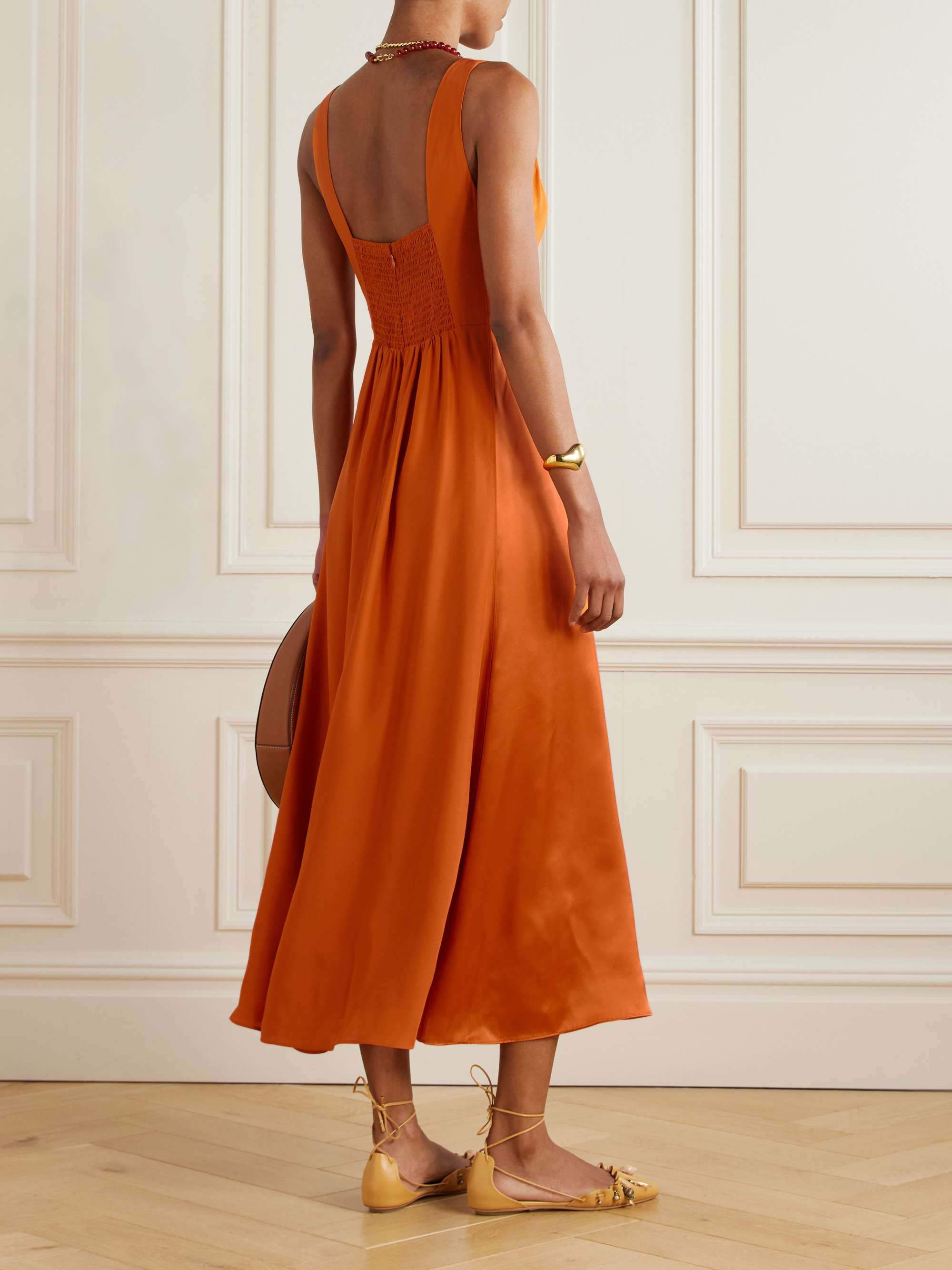 Pleated silk-satin midi dress view