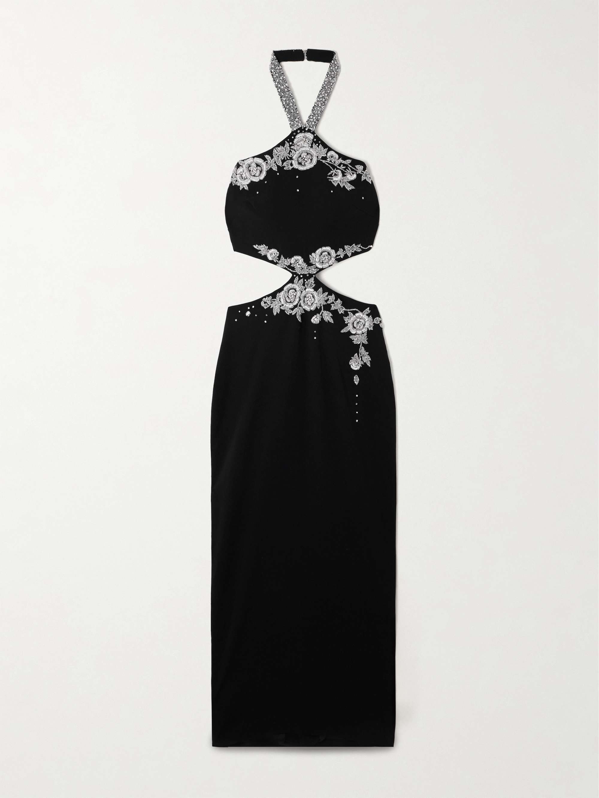 Cutout crystal-embellished embroidered crepe halterneck gown view