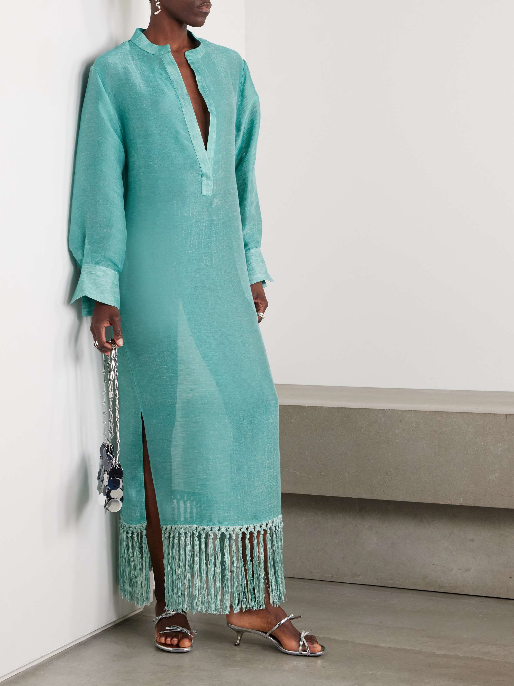 Bahamas fringed linen-blend maxi dress view
