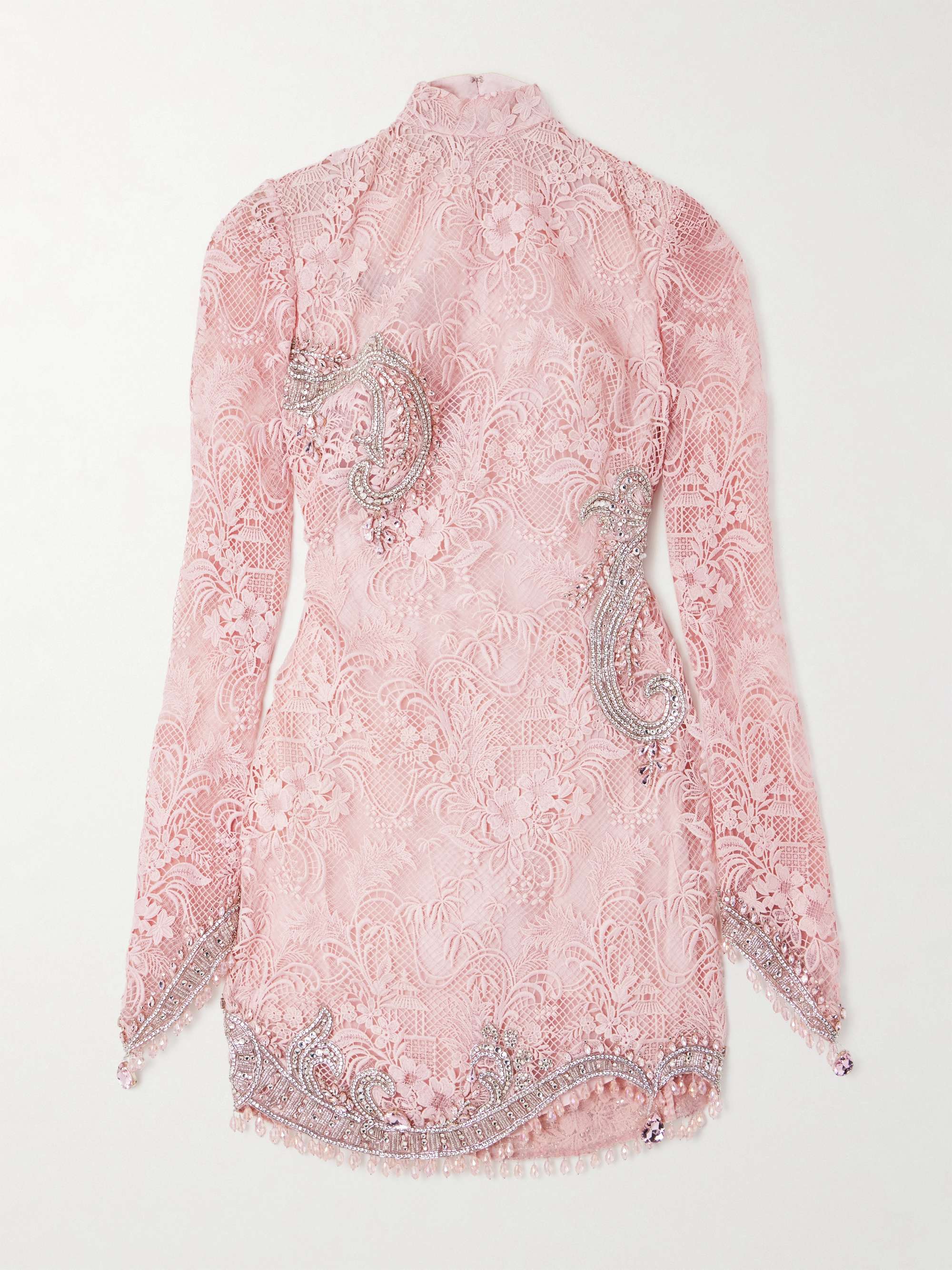 Embellished silk-blend guipure lace mini dress view