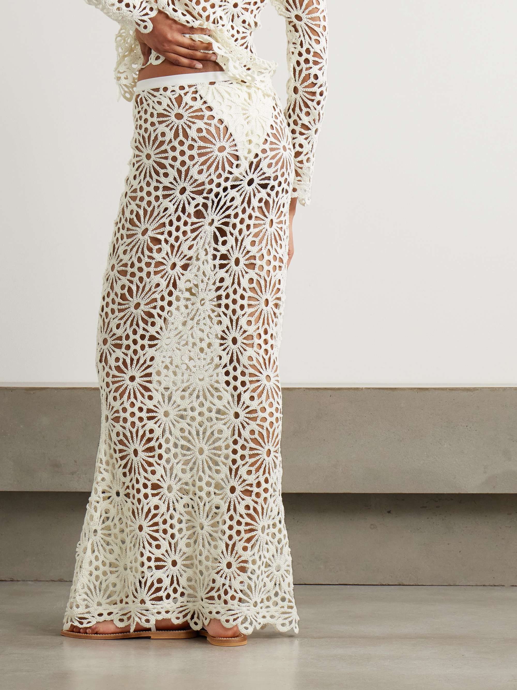Obie stretch crepe-trimmed open-knit cotton-blend maxi skirt view