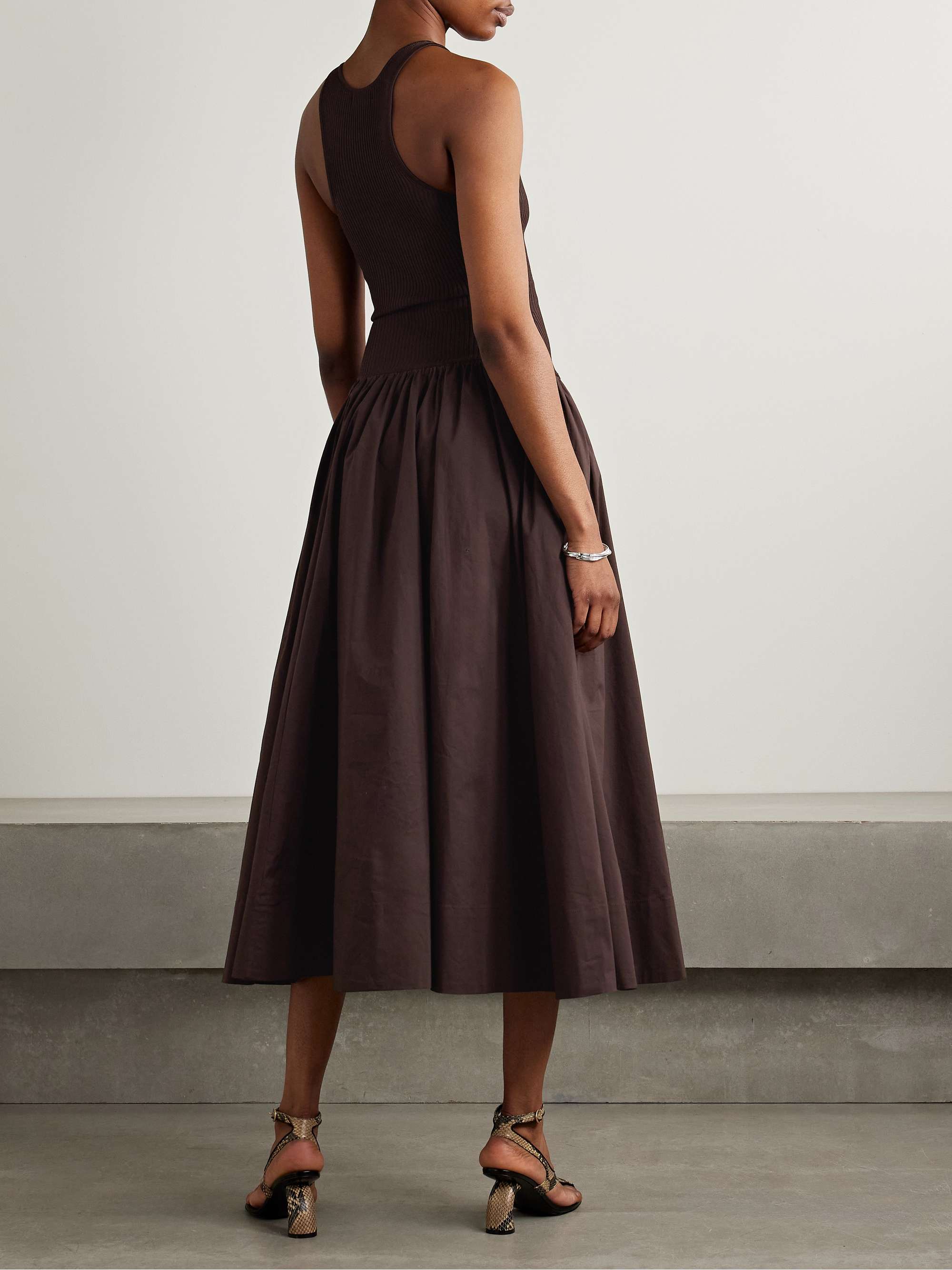 Yamila ribbed-knit and cotton-blend poplin midi dress view