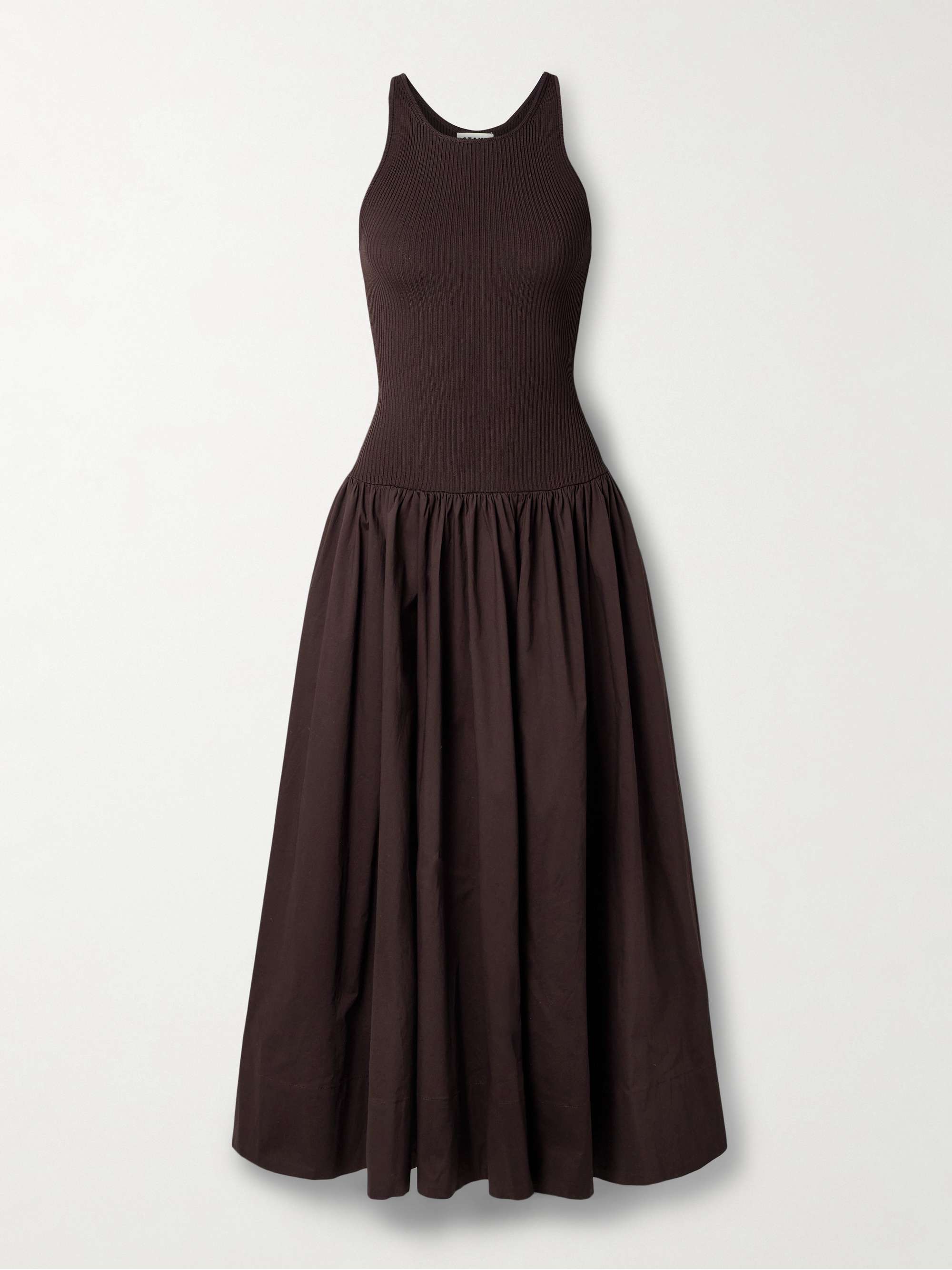 Yamila ribbed-knit and cotton-blend poplin midi dress view