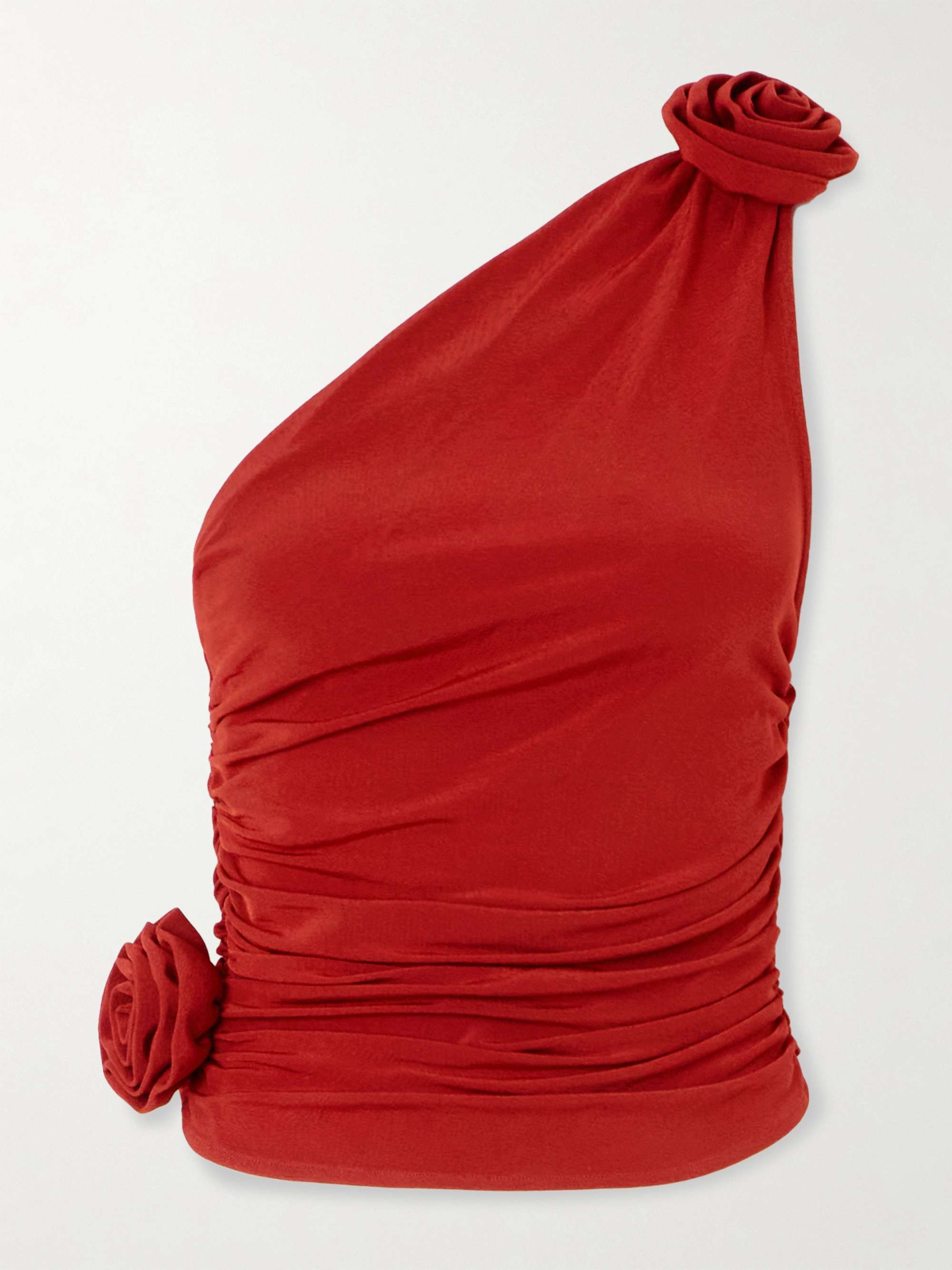 One-shoulder appliquéd ruched jersey top view