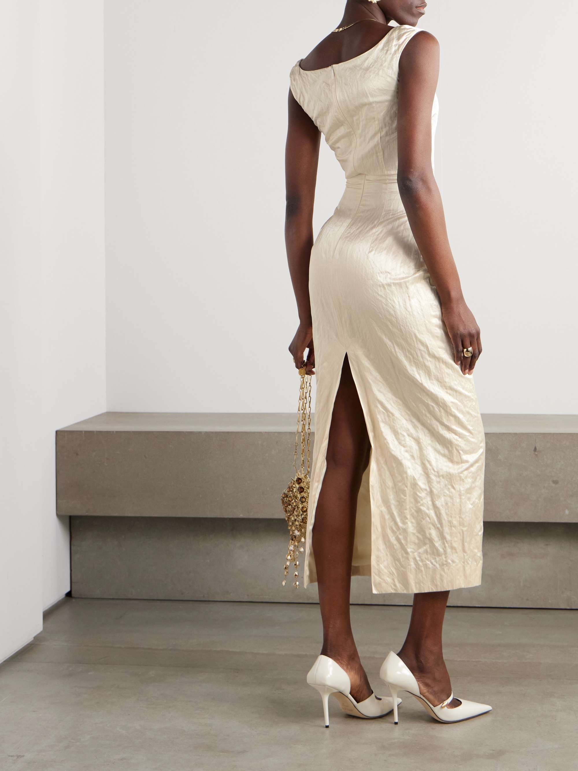 Crinkled cotton-blend midi dress view