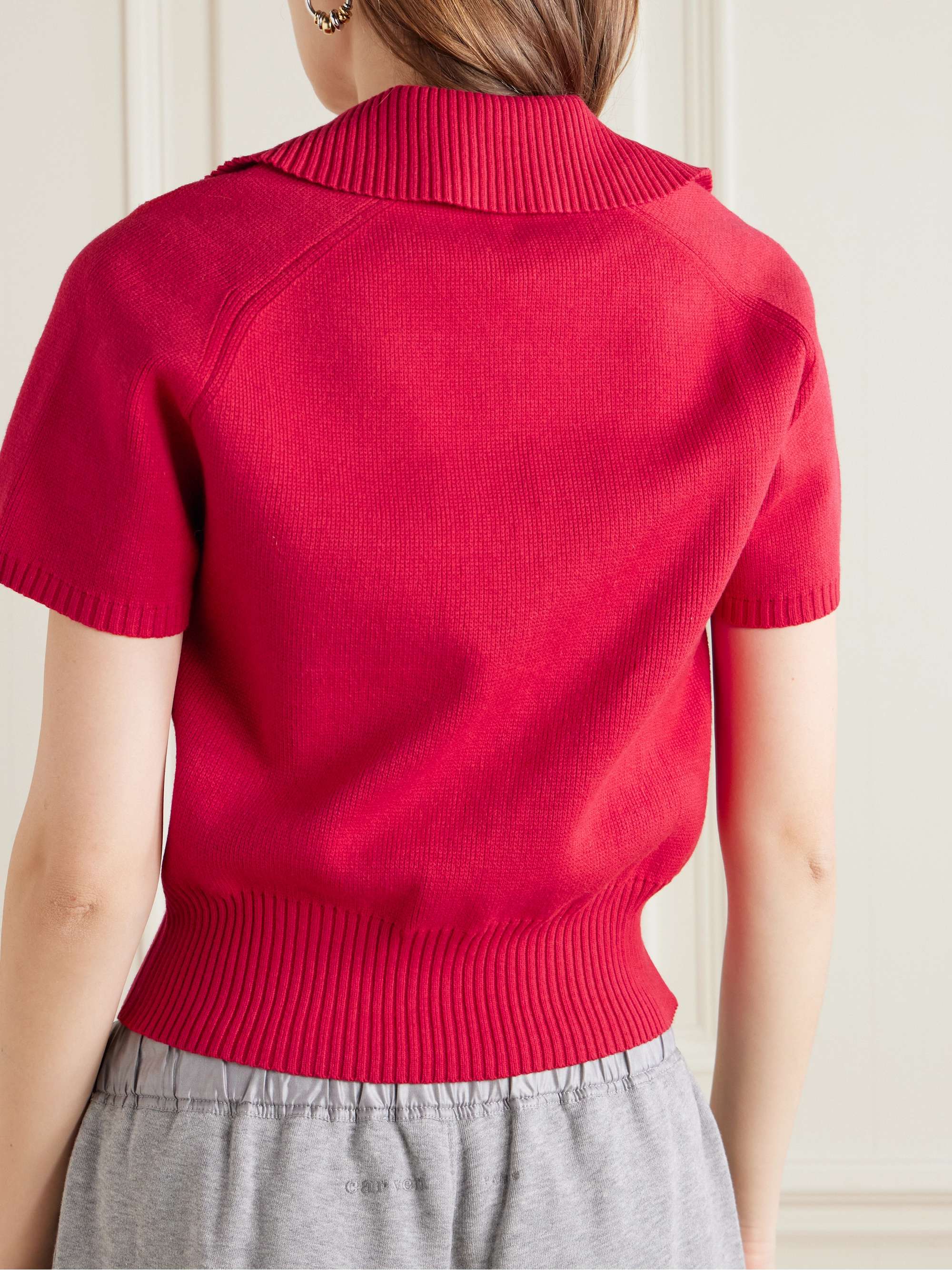 Cotton-blend polo sweater view