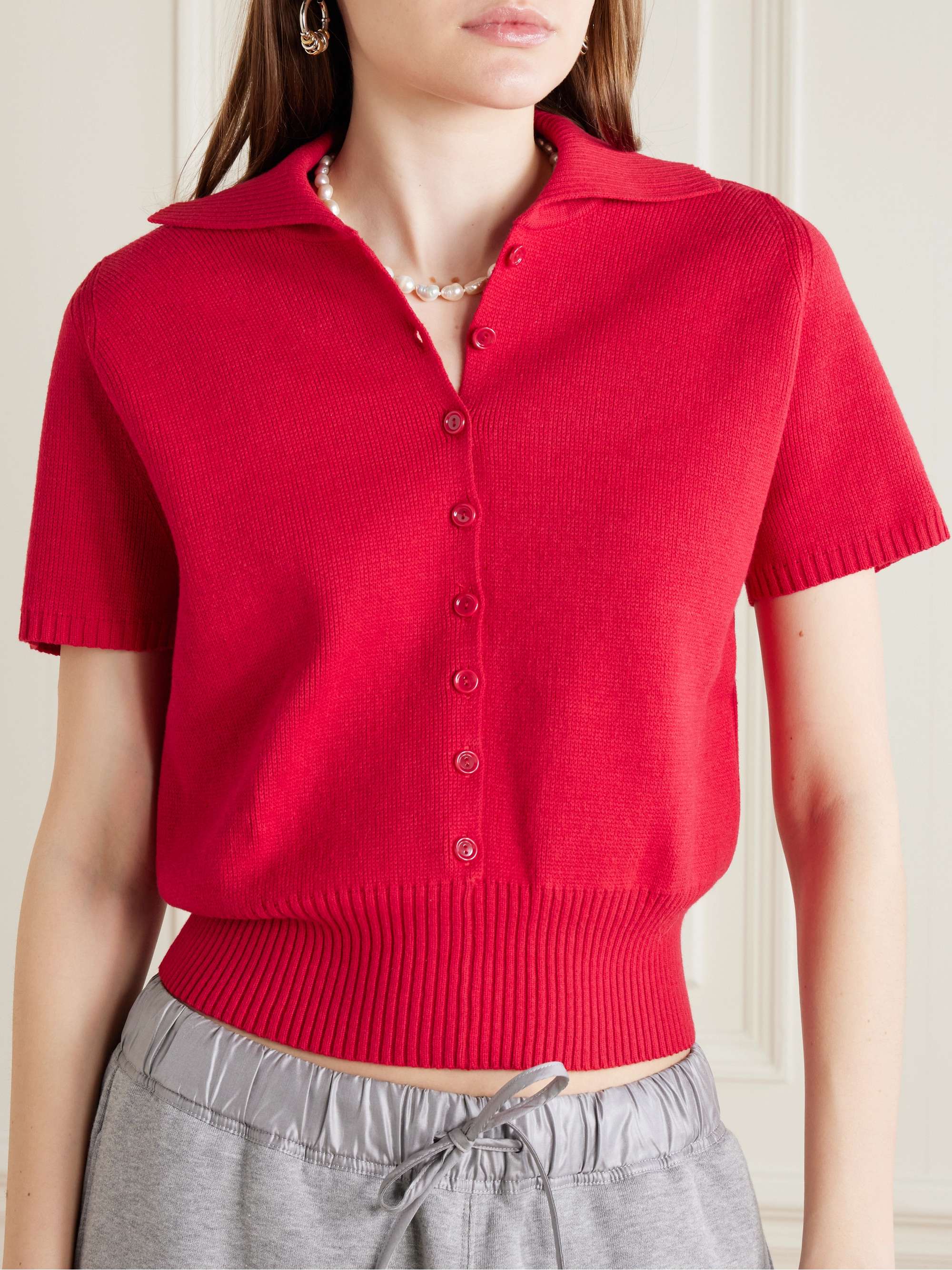 Cotton-blend polo sweater view