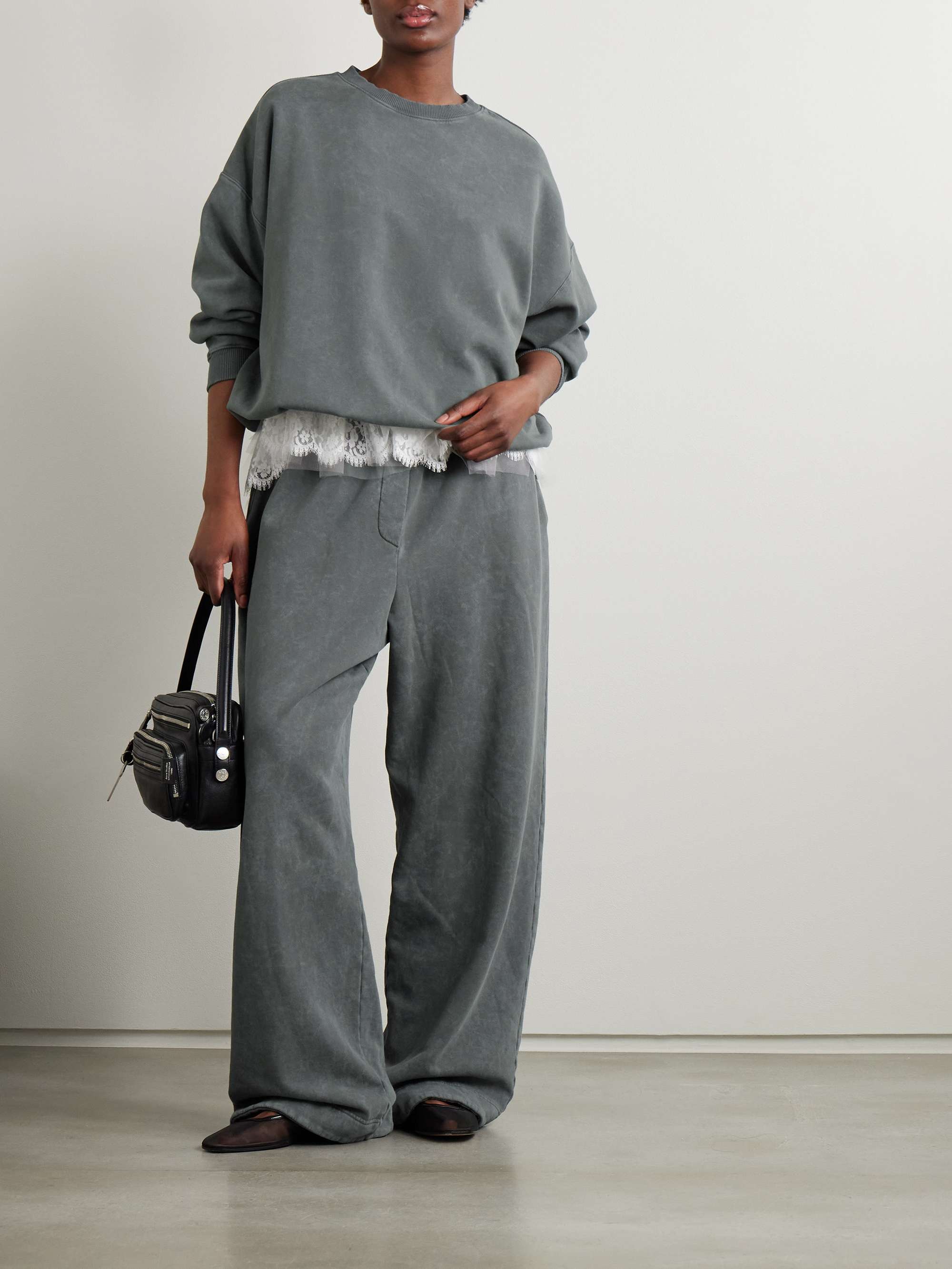 Acid-wash cotton-blend jersey track pants view