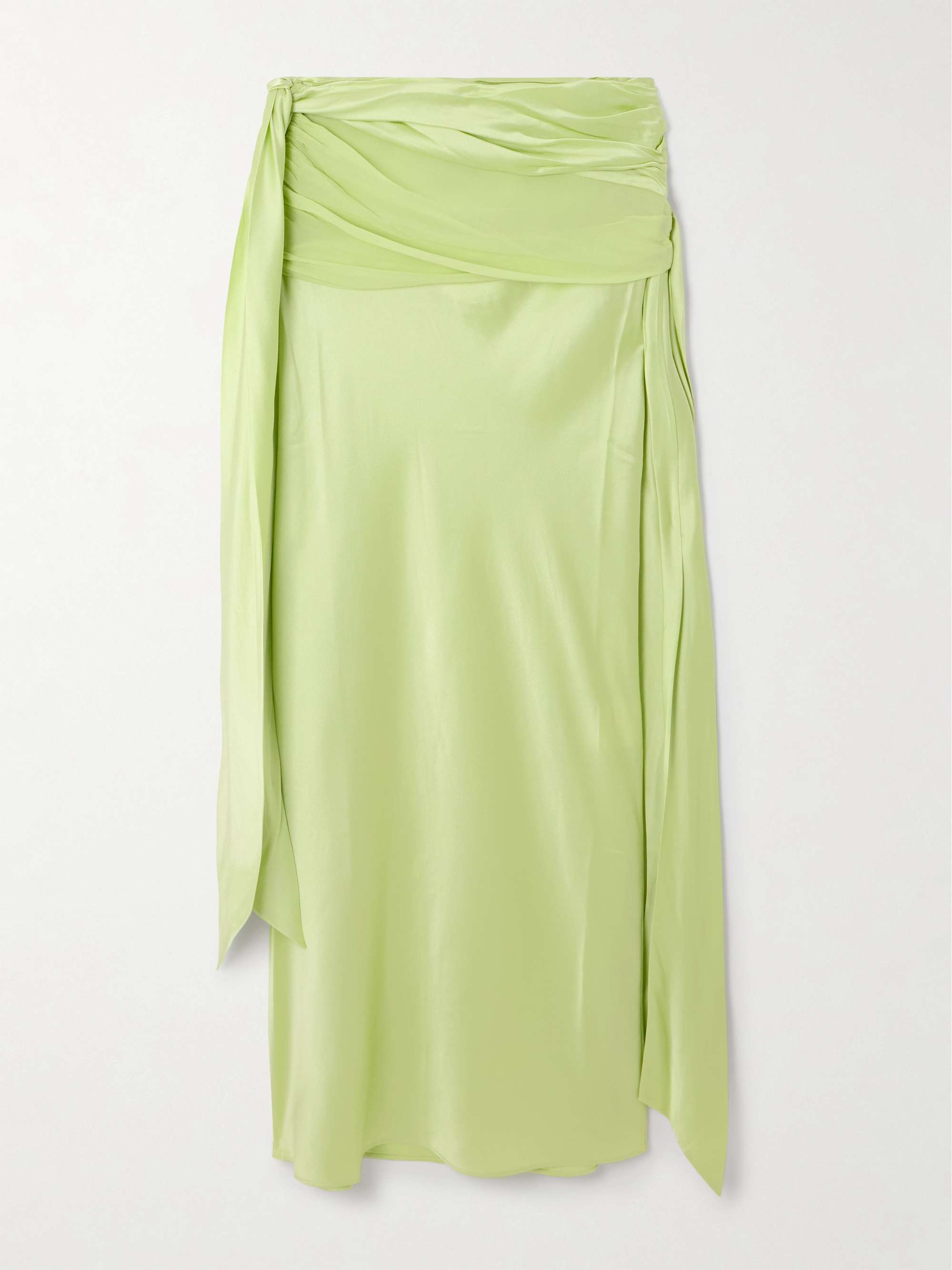 Knot-detailed gathered chiffon-trimmed silk-satin maxi skirt view