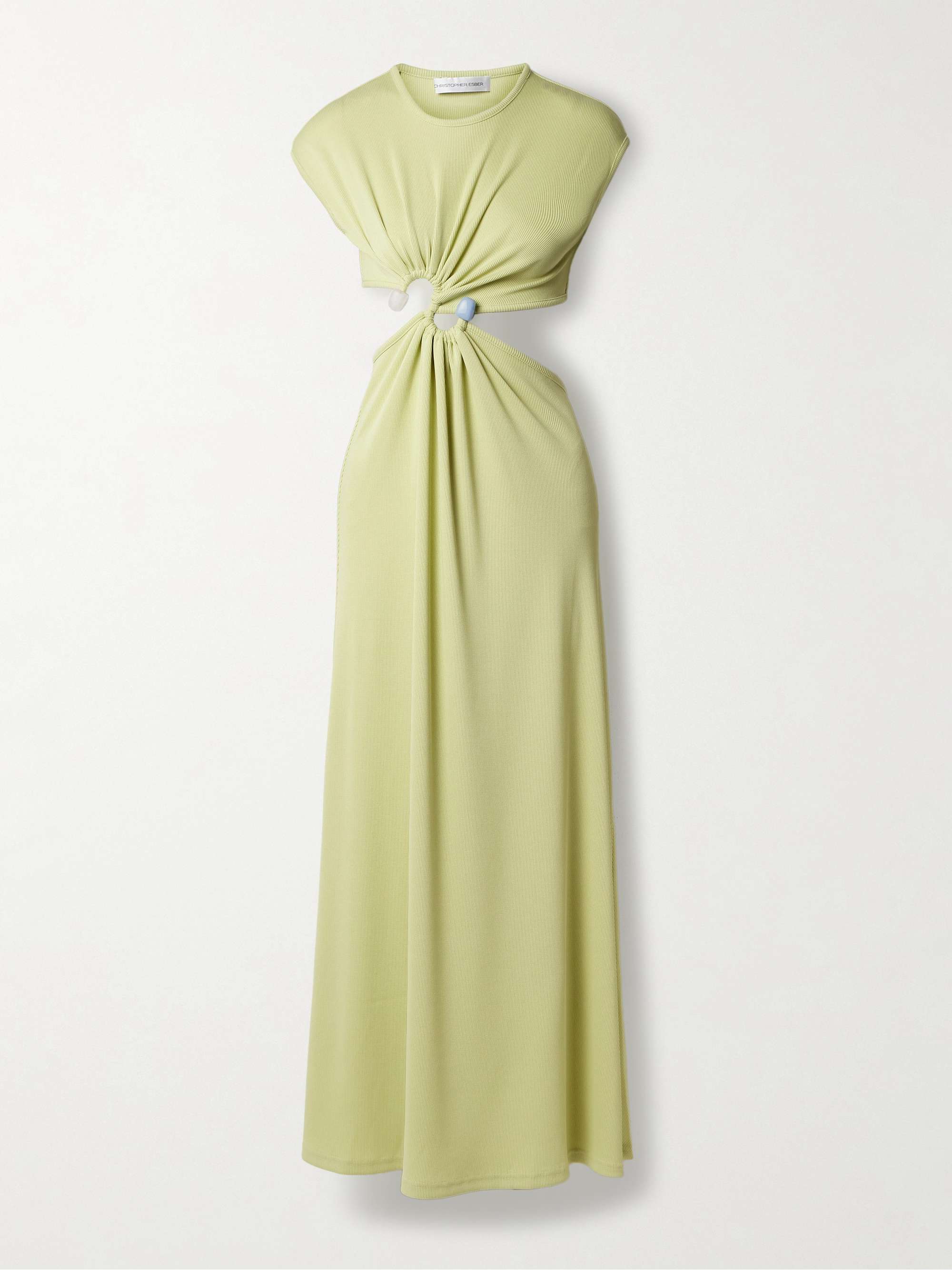 Embellished cutout ribbed-knit maxi dress view