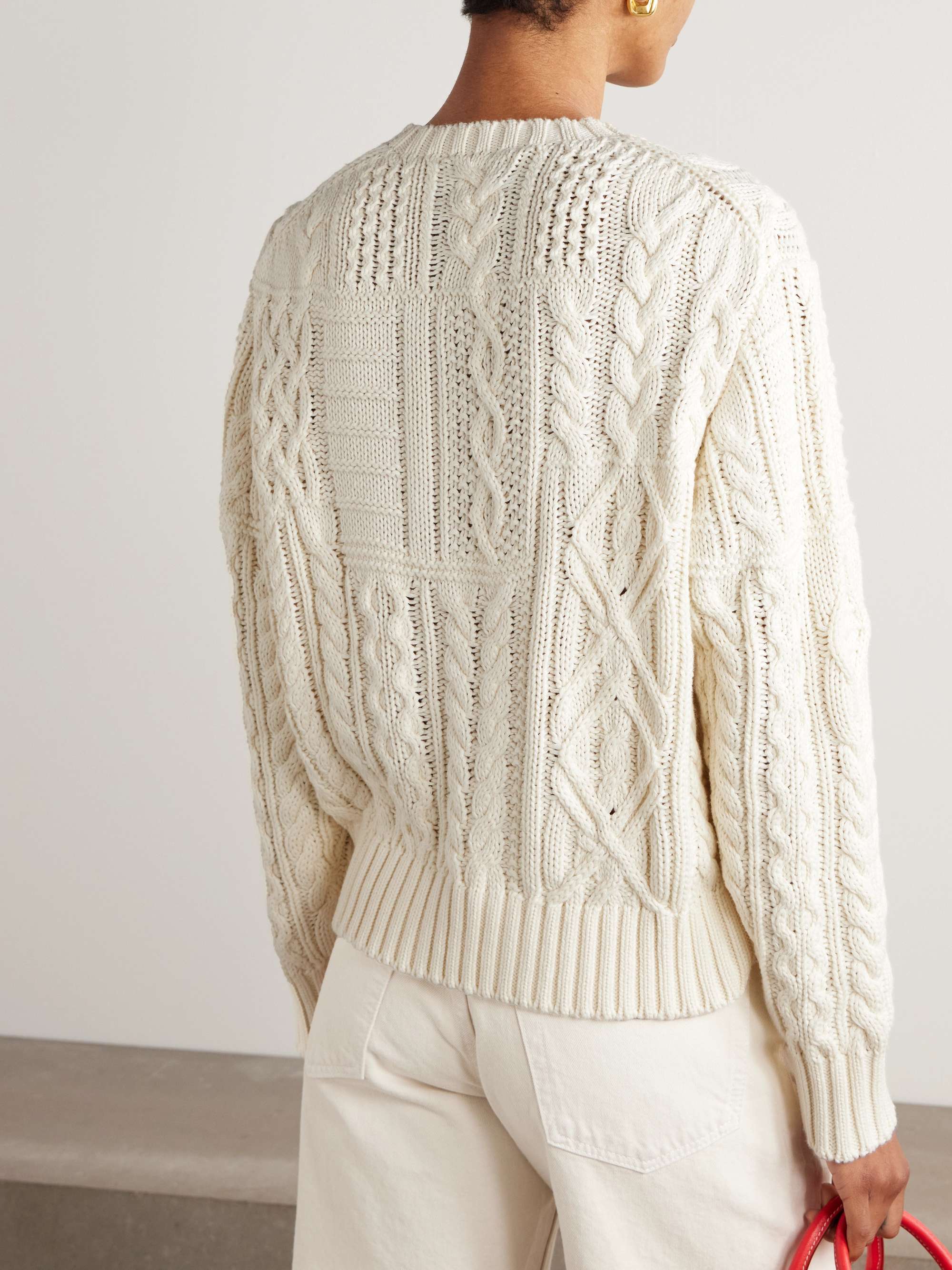 Intarsia and cable-knit cotton sweater view