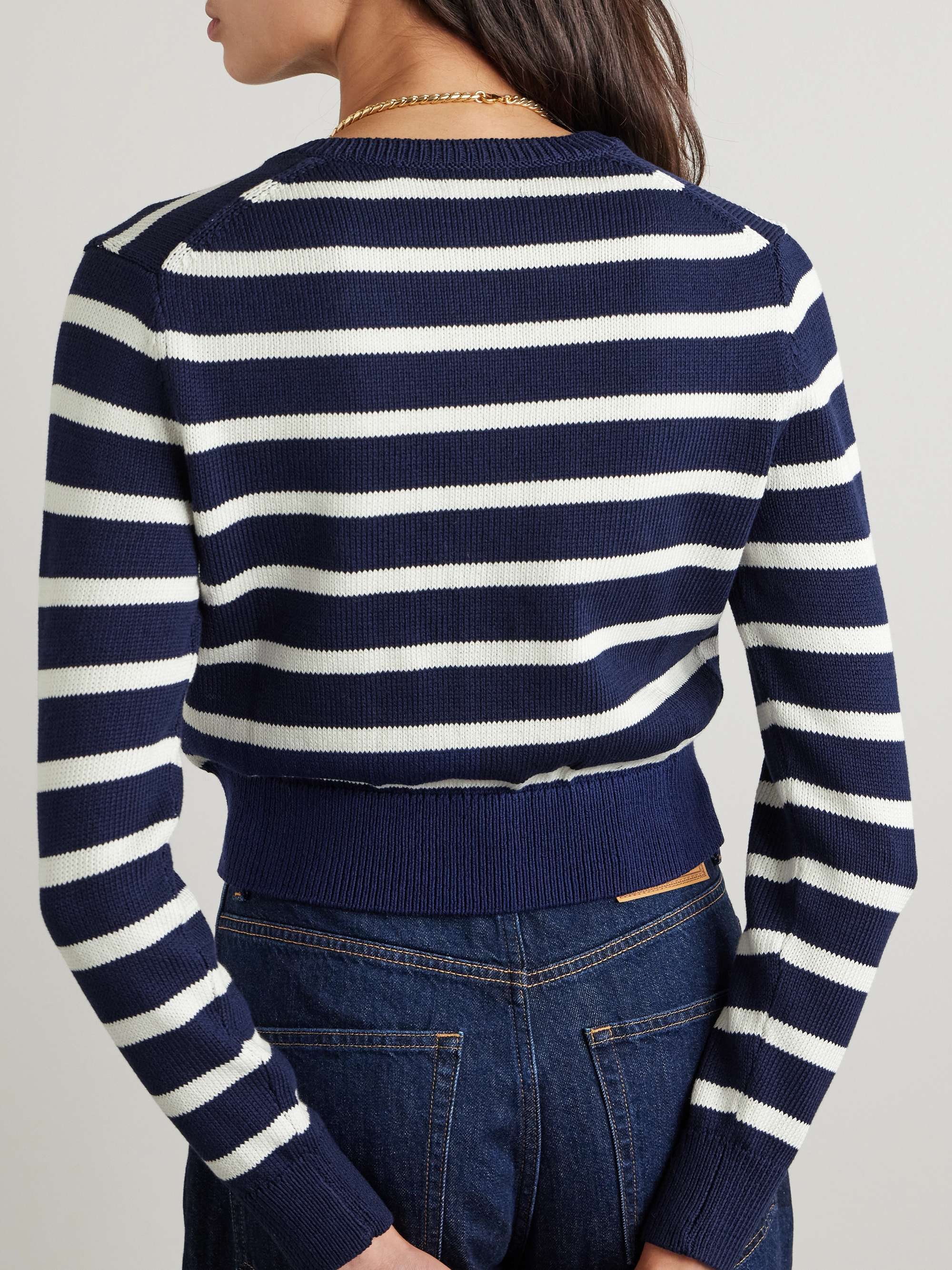 Embroidered striped cotton cardigan view