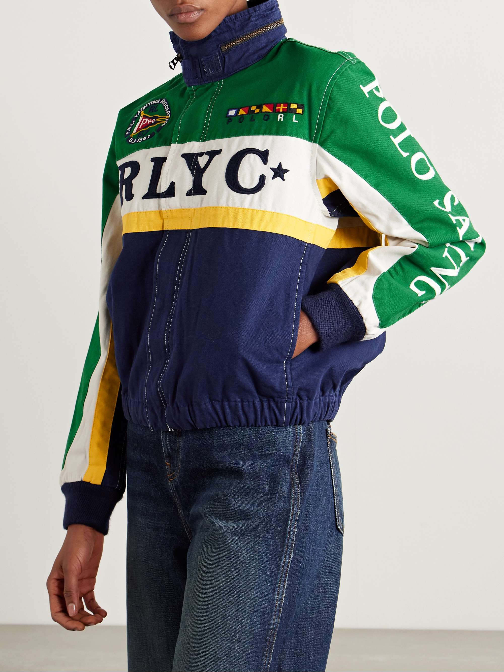 Appliquéd embroidered paneled cotton-canvas jacket view