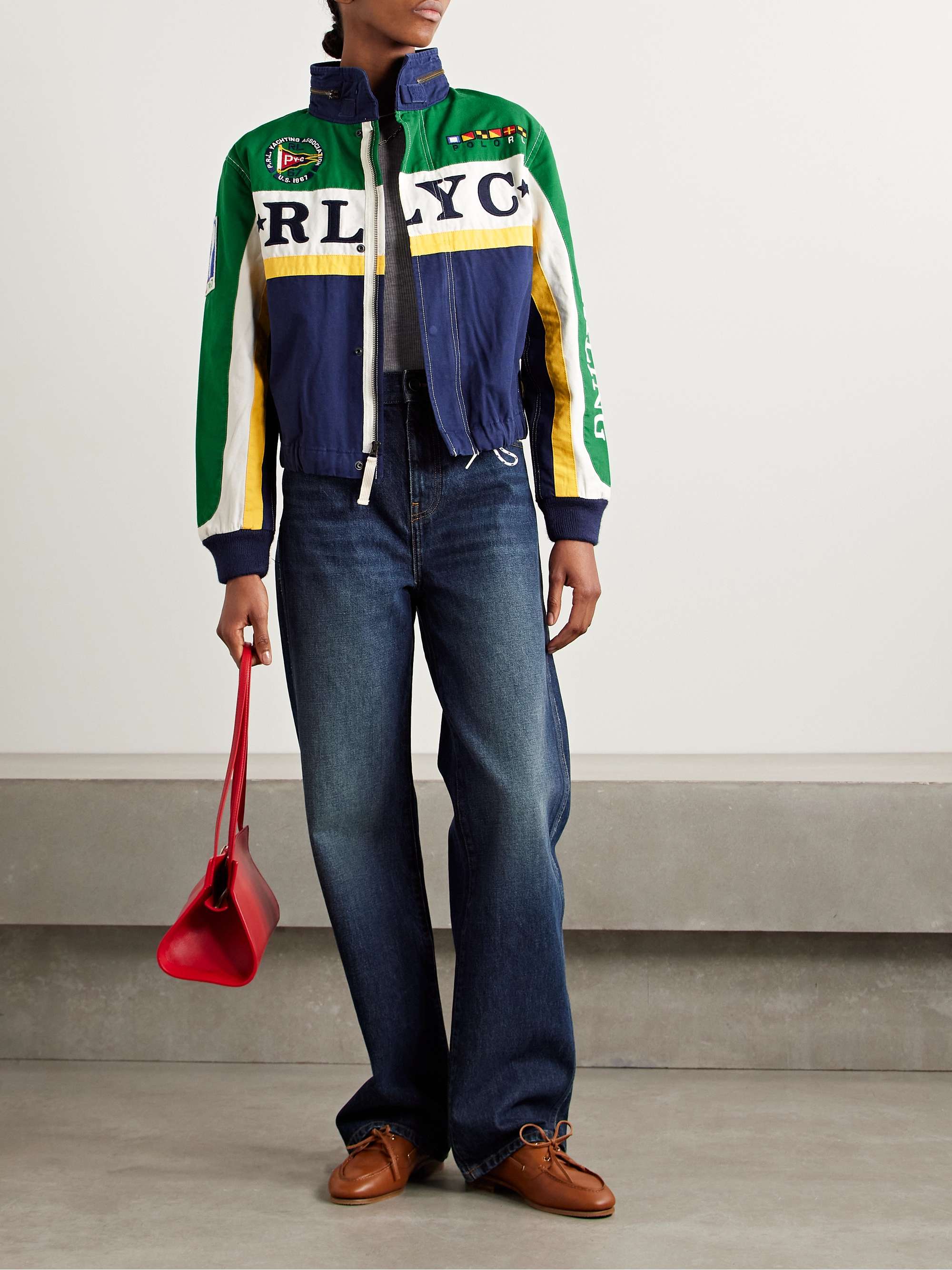 Appliquéd embroidered paneled cotton-canvas jacket view