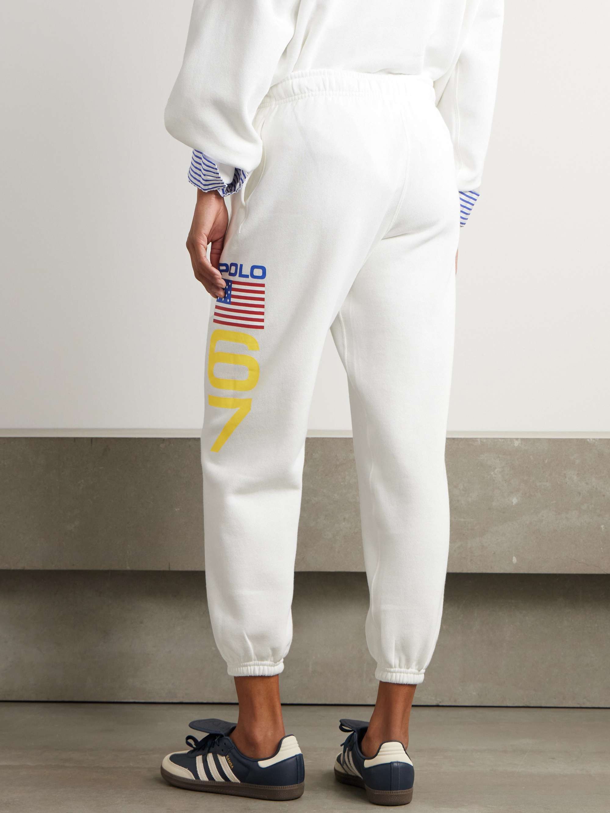 Printed cotton-blend jersey tapered sweatpants view