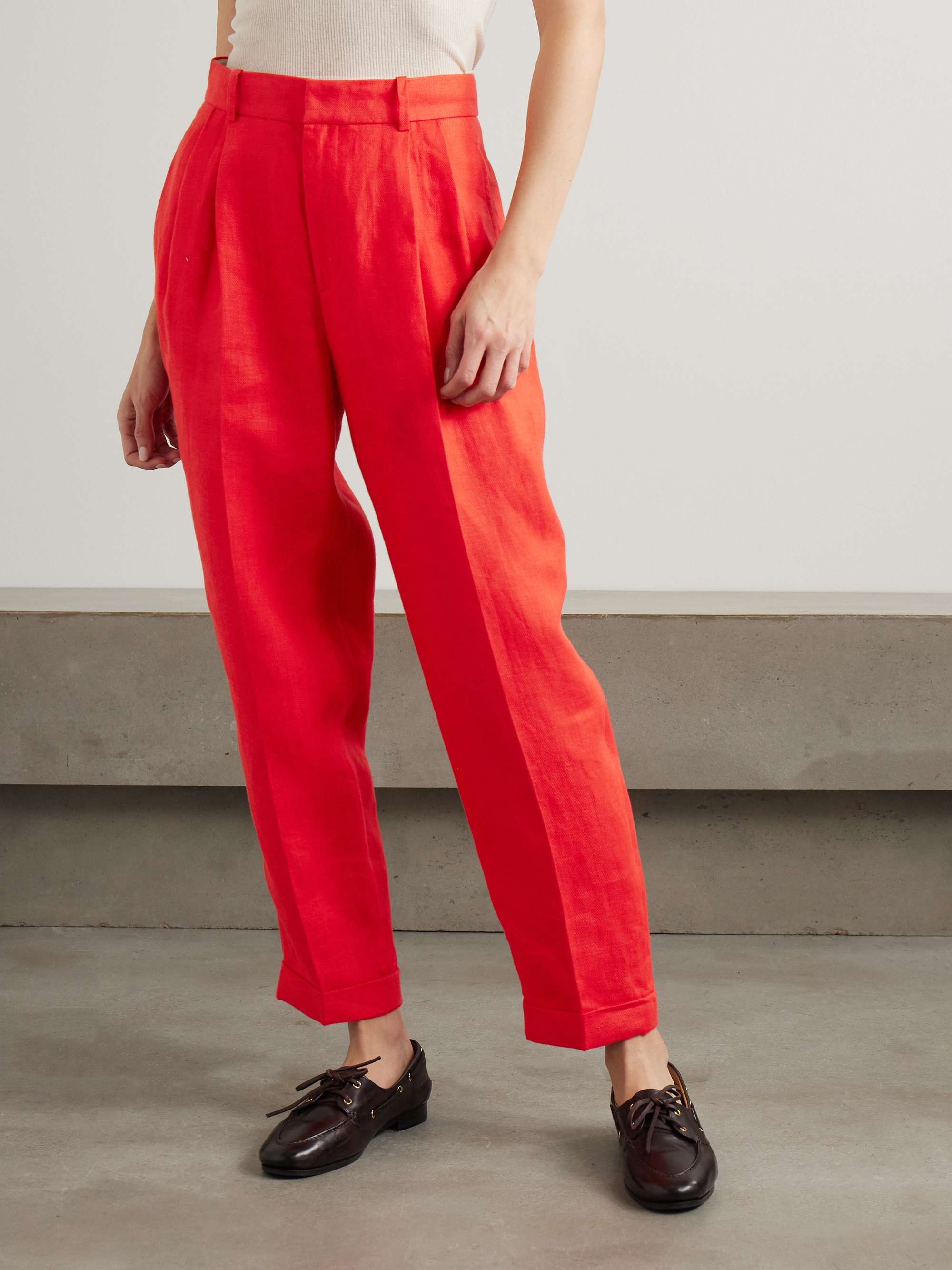 Pleated linen tapered pants view