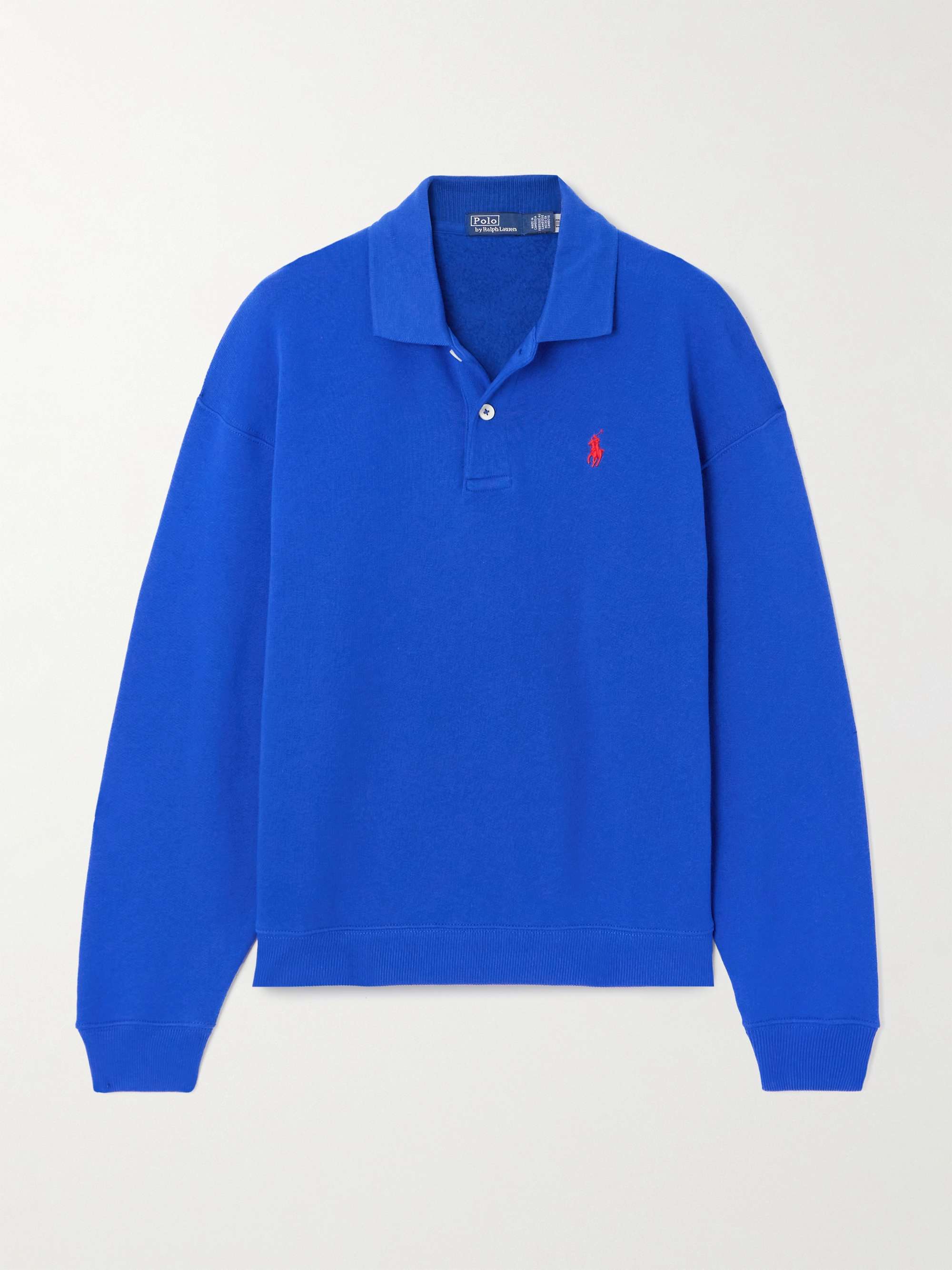 Embroidered cotton-blend jersey polo sweatshirt view
