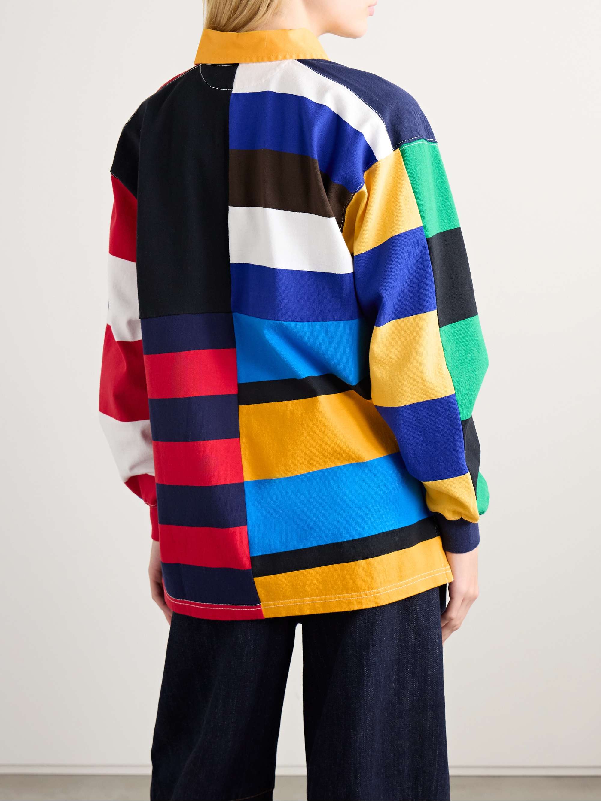 Oversized twill-trimmed paneled striped cotton-jersey shirt view