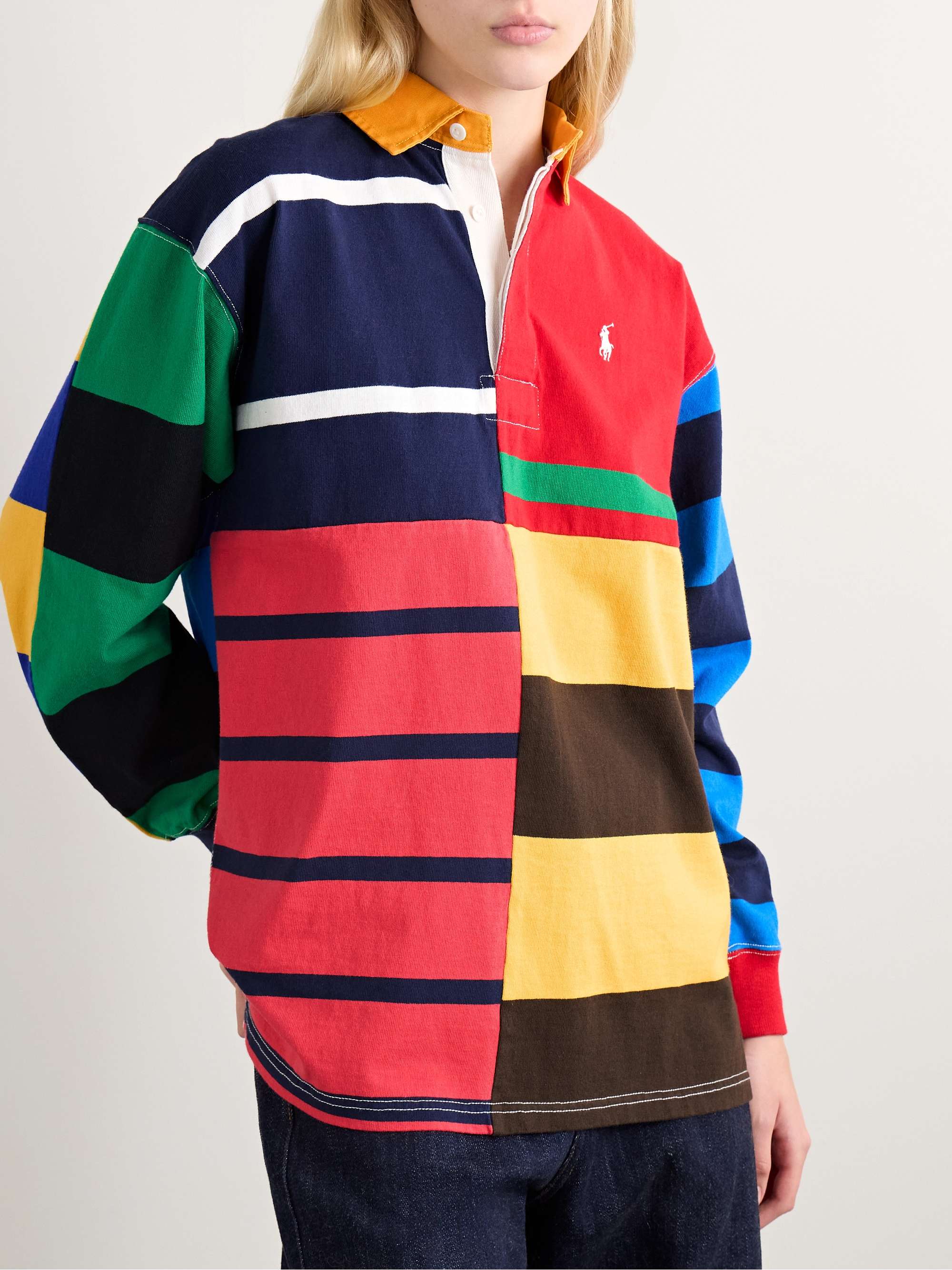 Oversized twill-trimmed paneled striped cotton-jersey shirt view