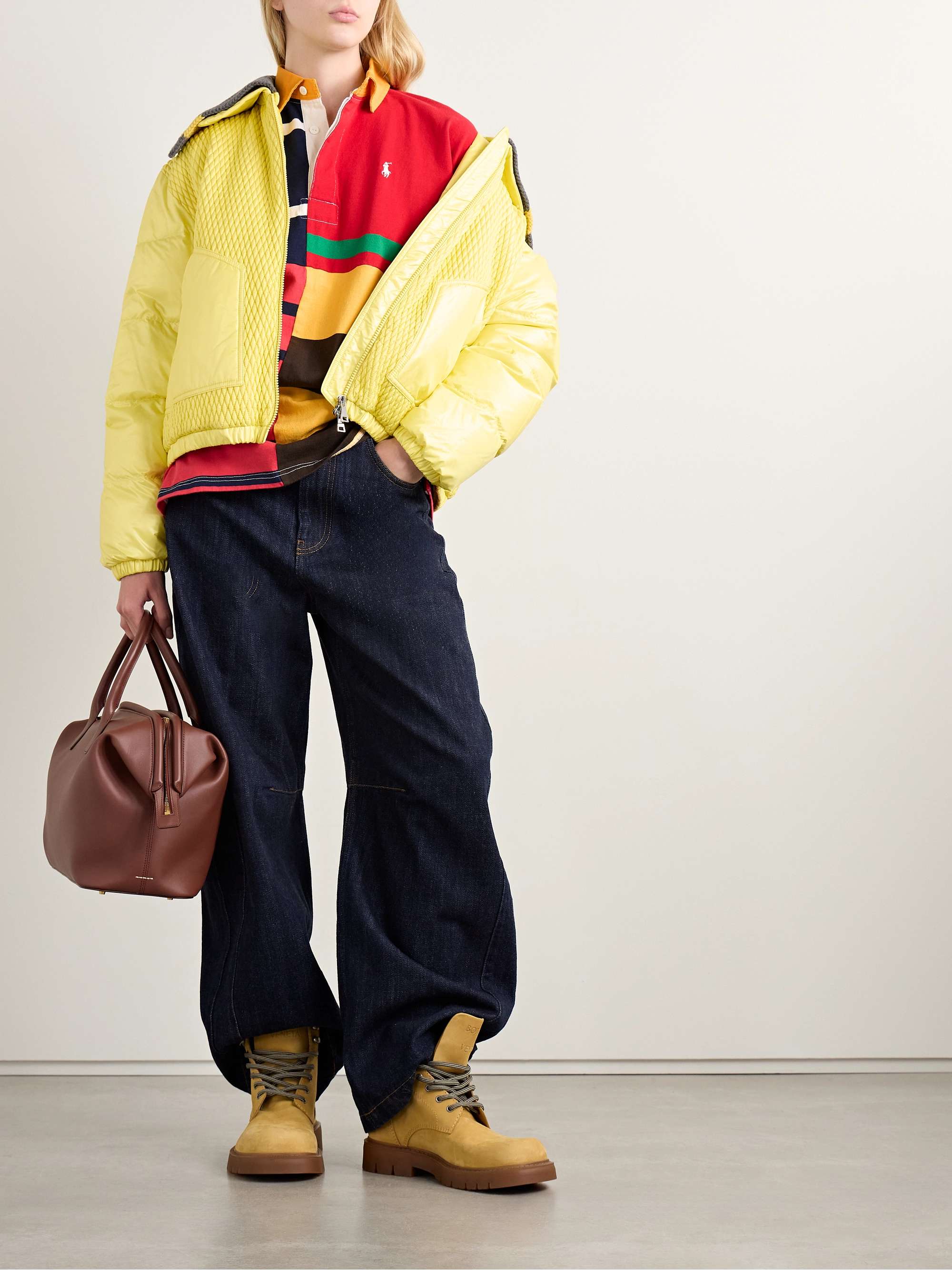 Oversized twill-trimmed paneled striped cotton-jersey shirt view