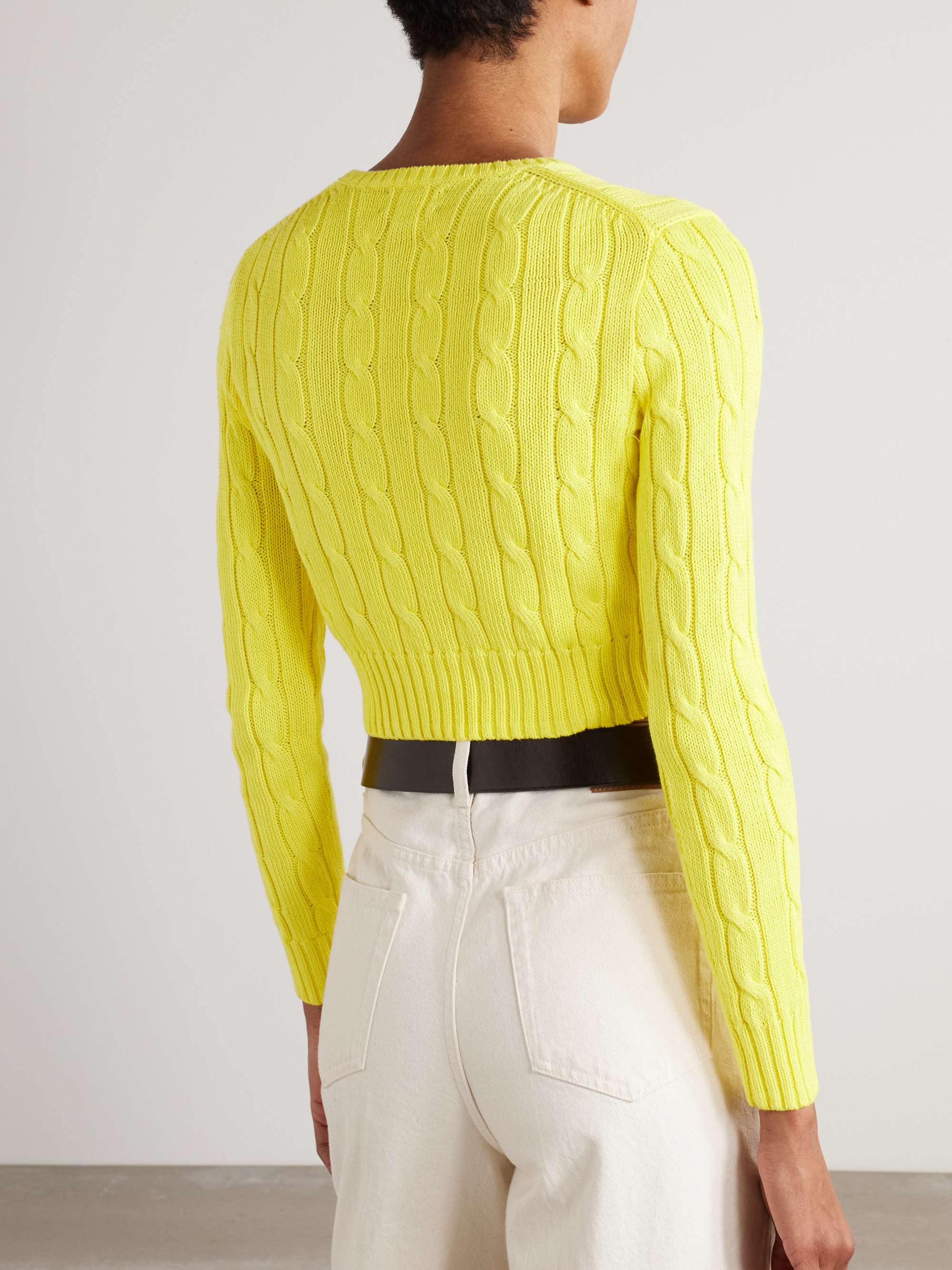 Logo-embroidered cropped cable-knit cotton sweater view