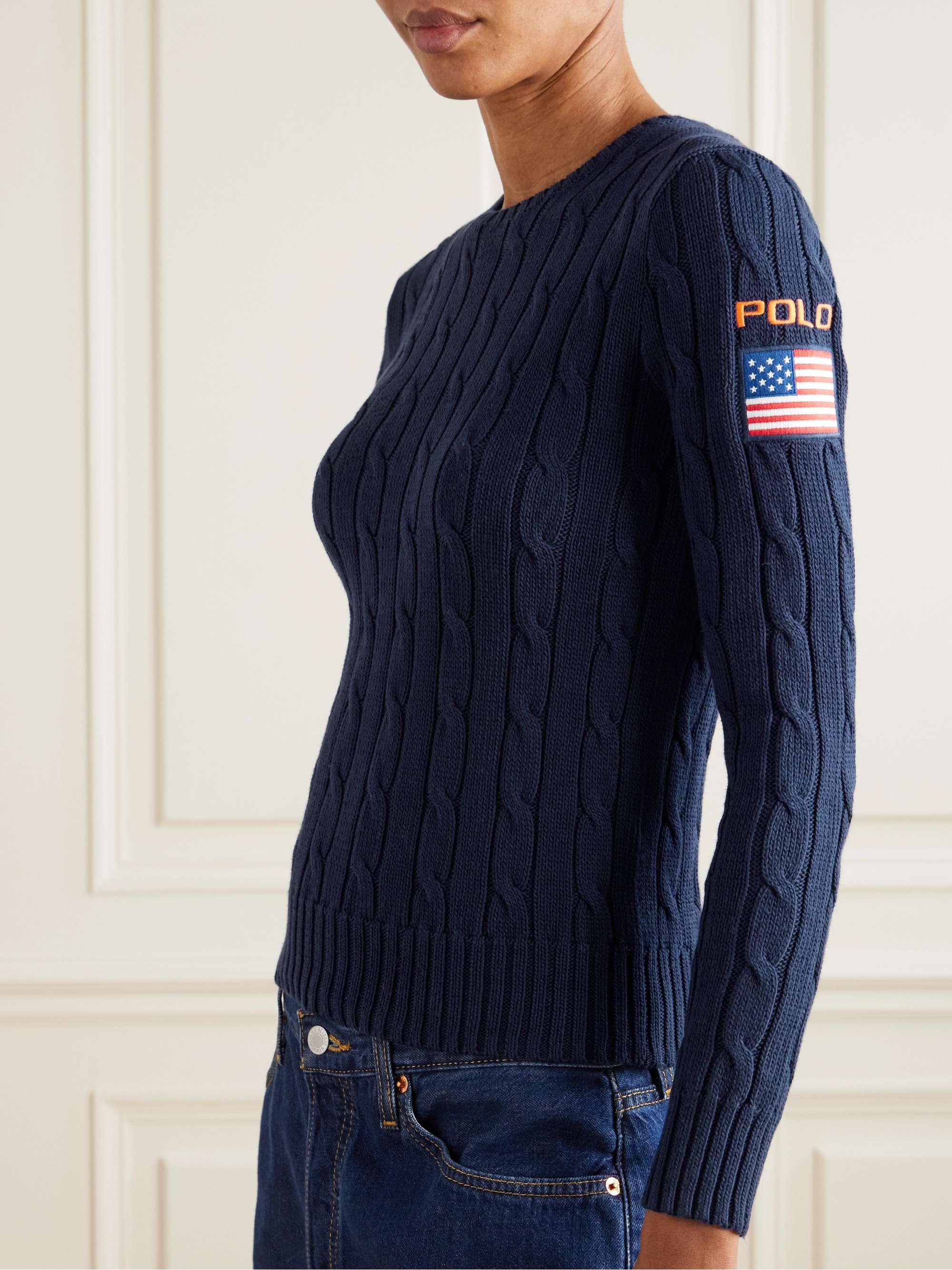 Julianna embroidered cable-knit cotton sweater view