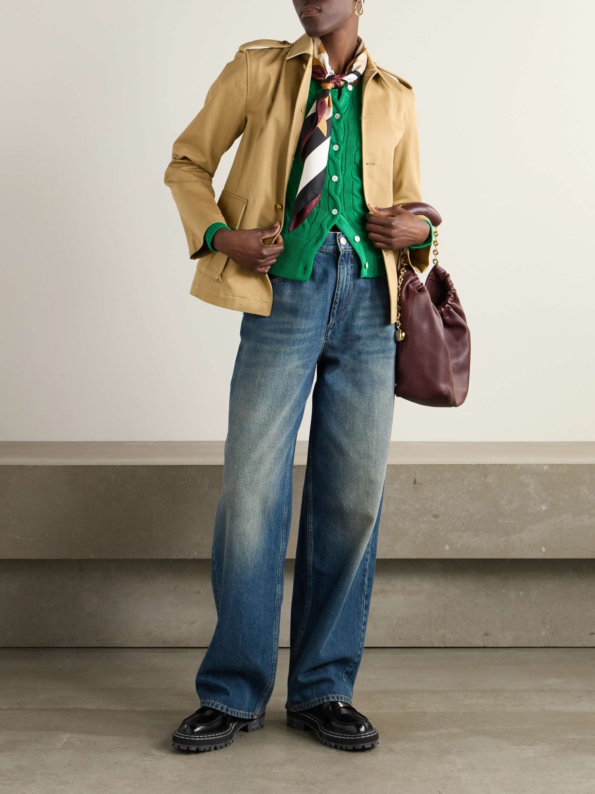 Embroidered cable-knit cotton cardigan view