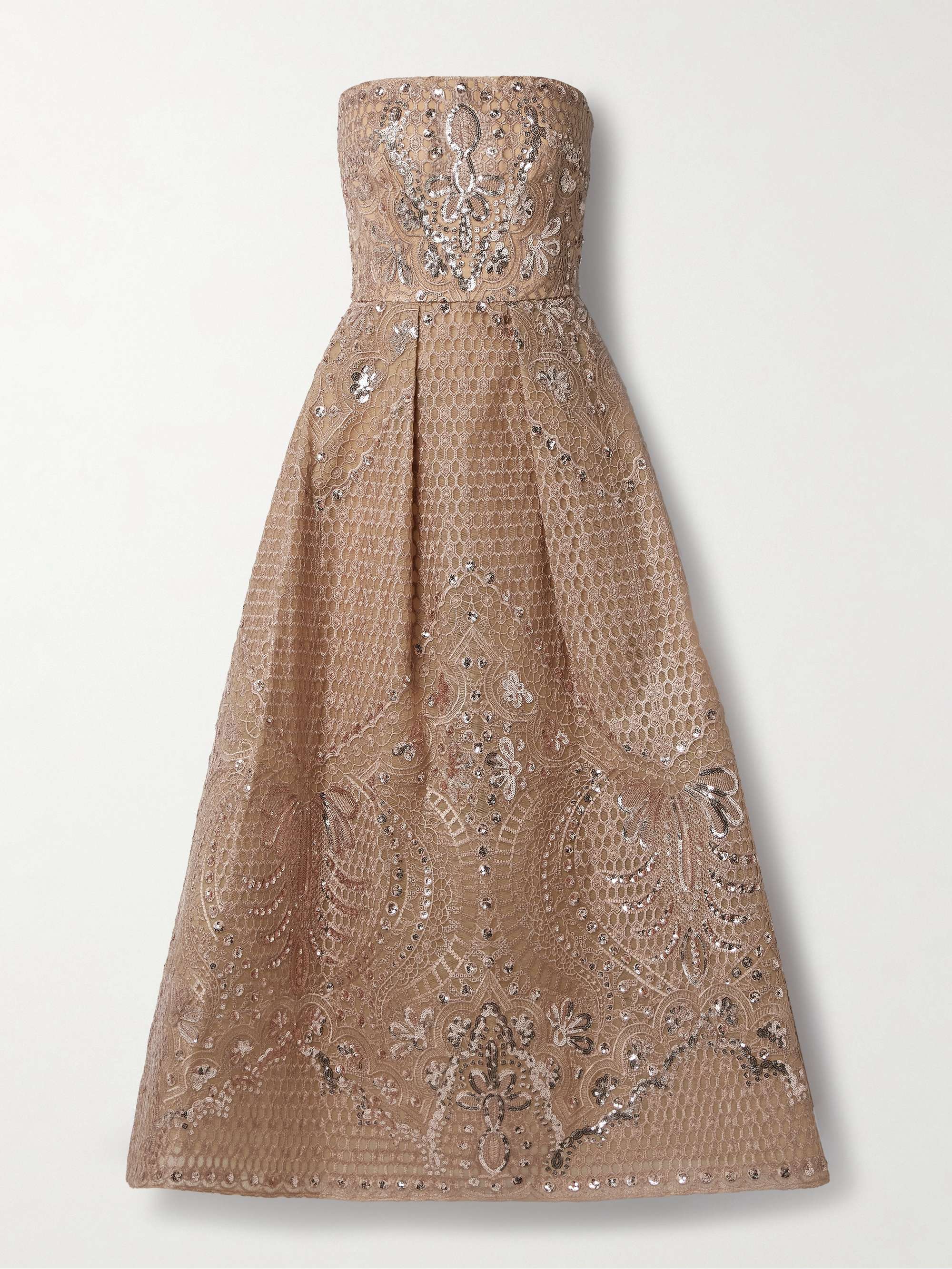 Strapless sequined embroidered tulle midi dress view