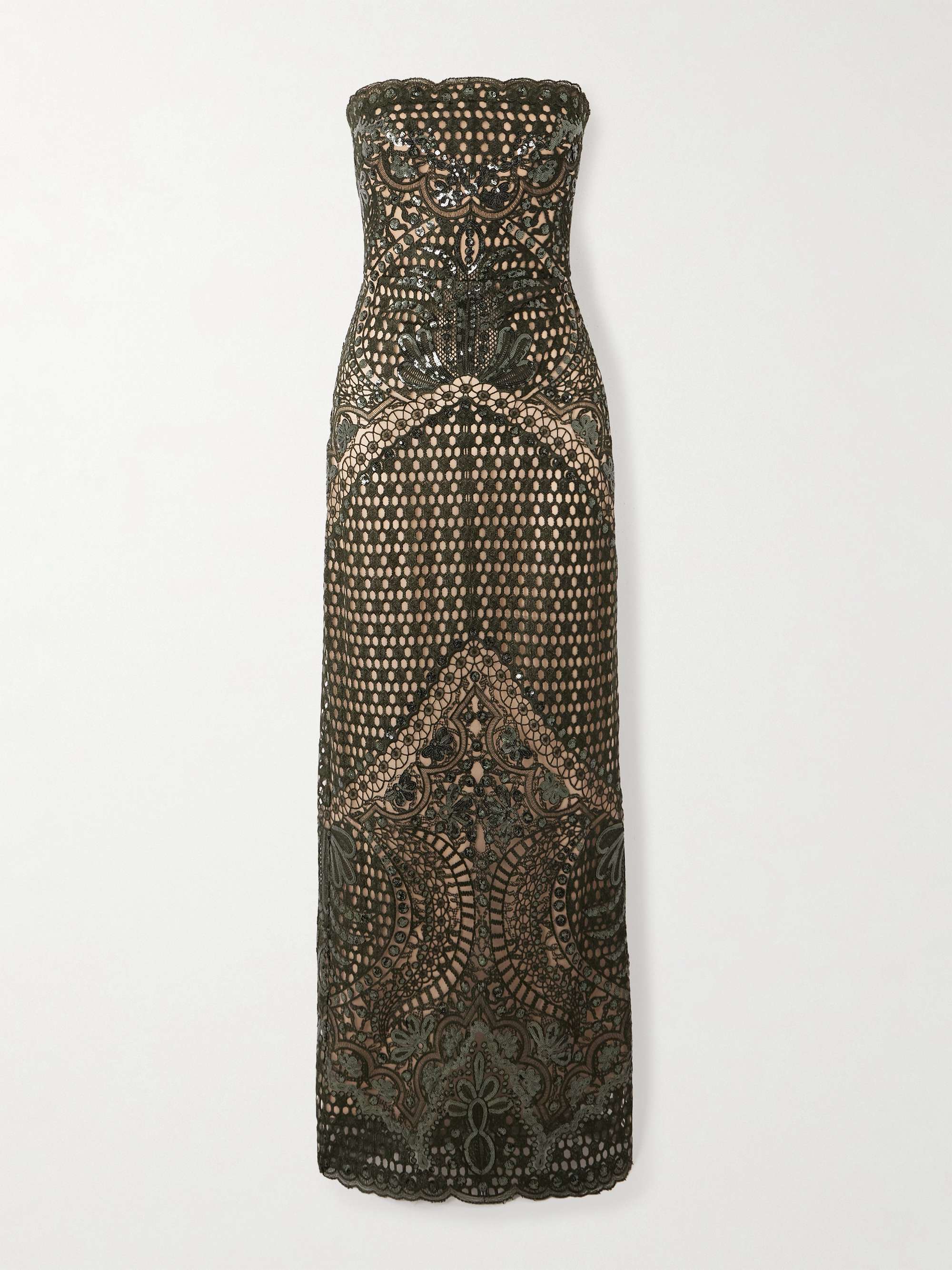 Strapless sequin-embellished embroidered tulle gown view