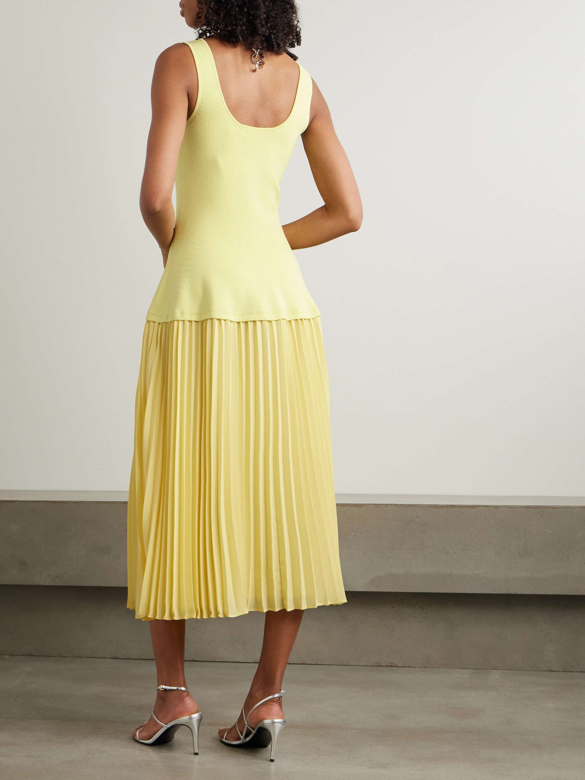 Allana pleated georgette and ribbed-knit midi dress view