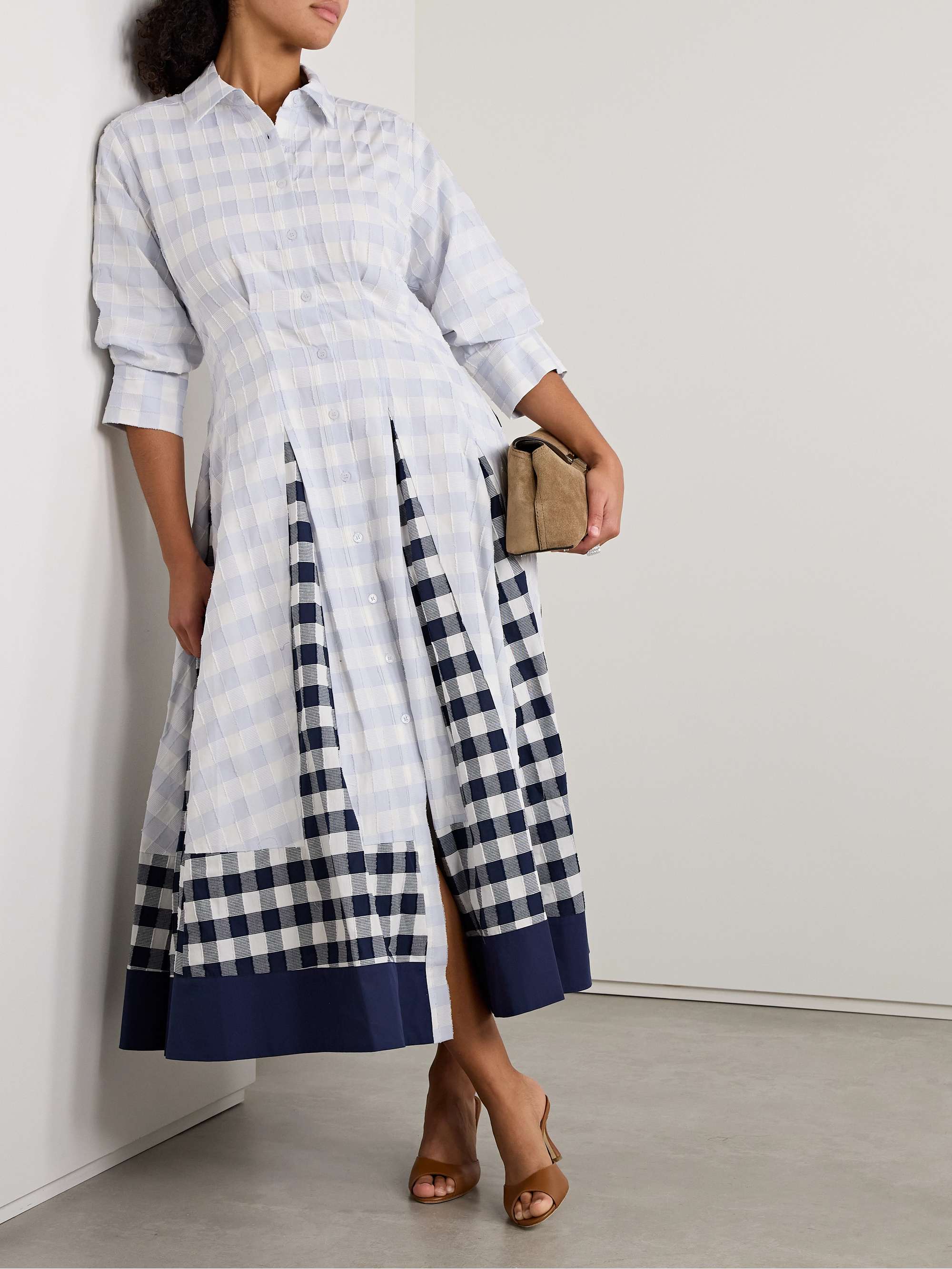 Jazz frayed paneled checked cotton-voile midi shirt dress view