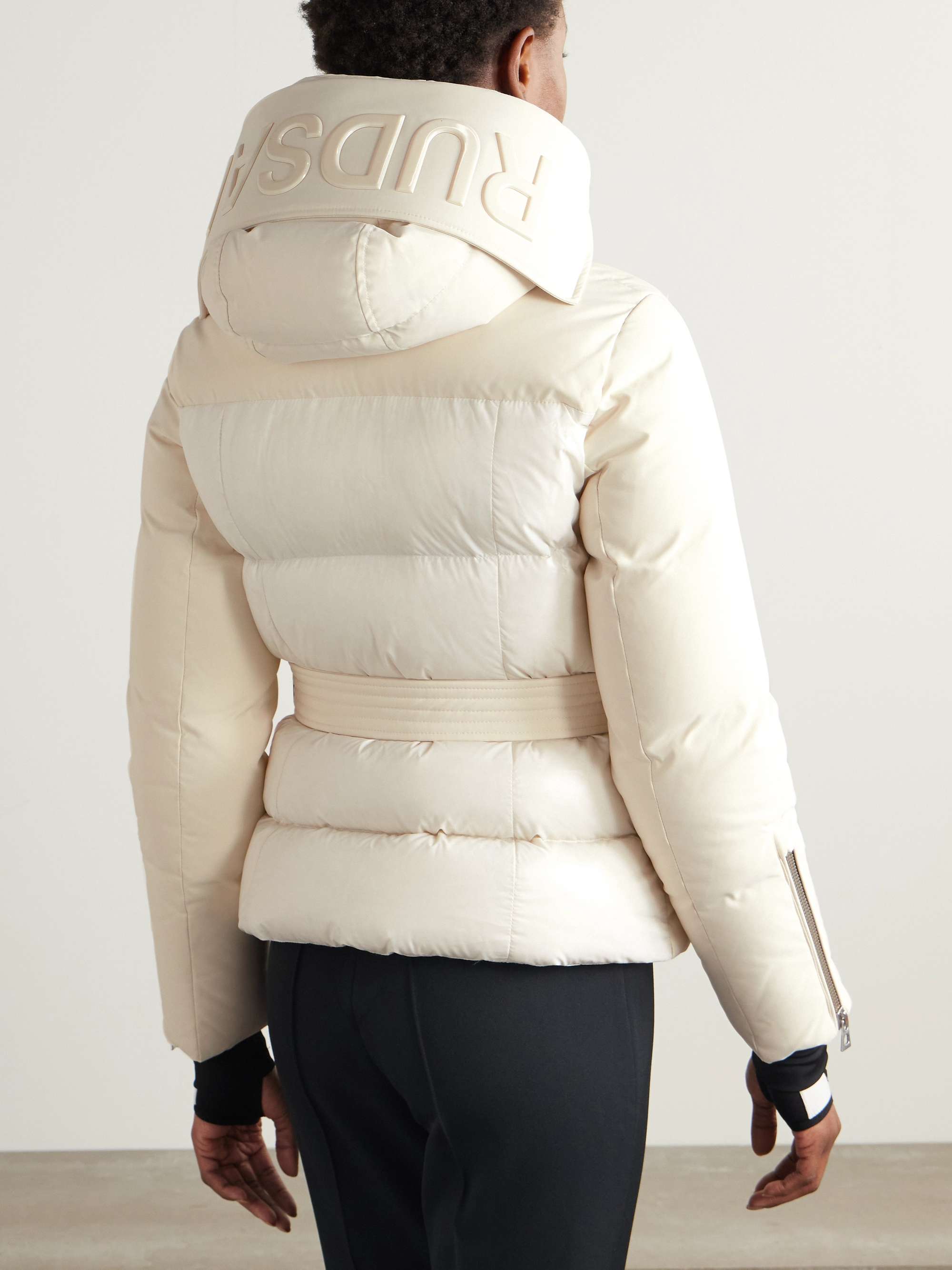 Caira belted padded quilted recycled-Stormshell hooded down jacket view