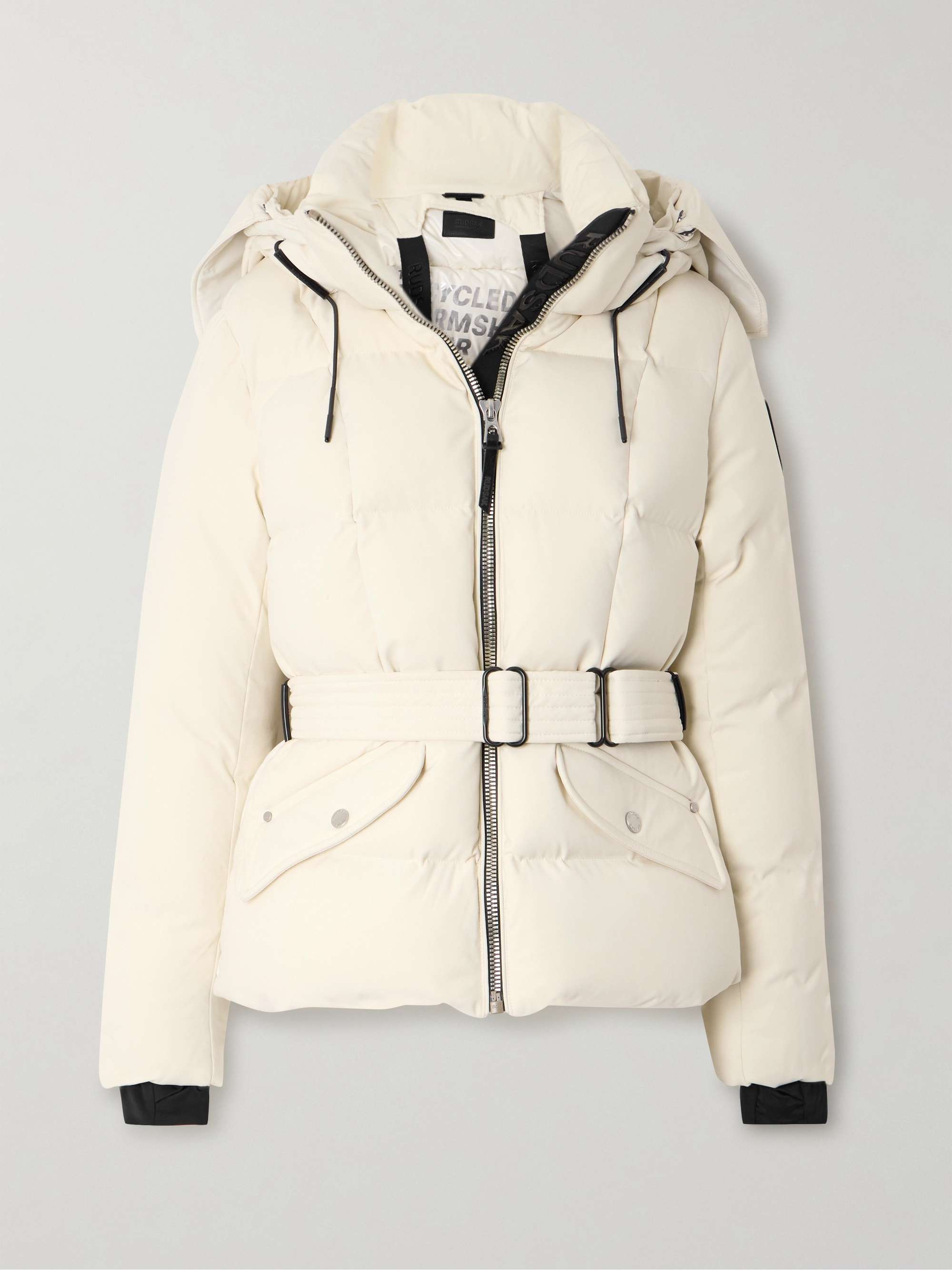 Caira belted padded quilted recycled-Stormshell hooded down jacket view