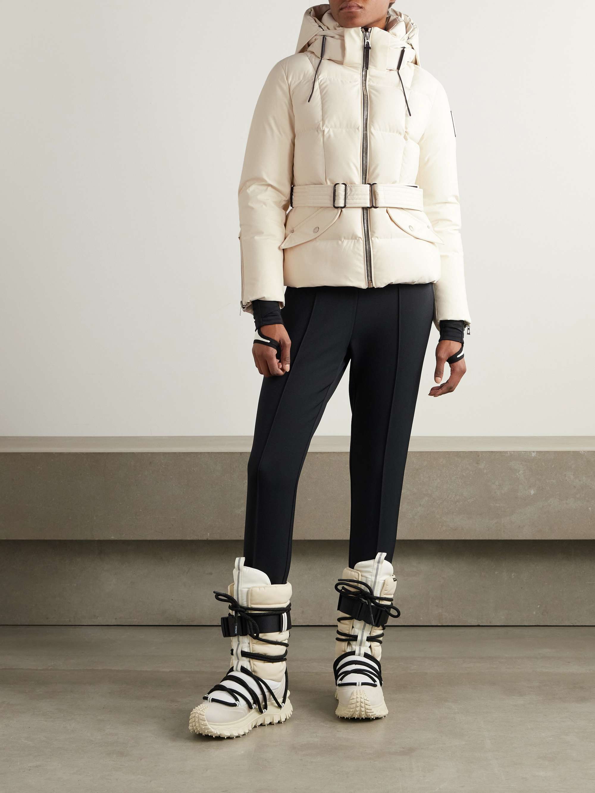 Caira belted padded quilted recycled-Stormshell hooded down jacket view