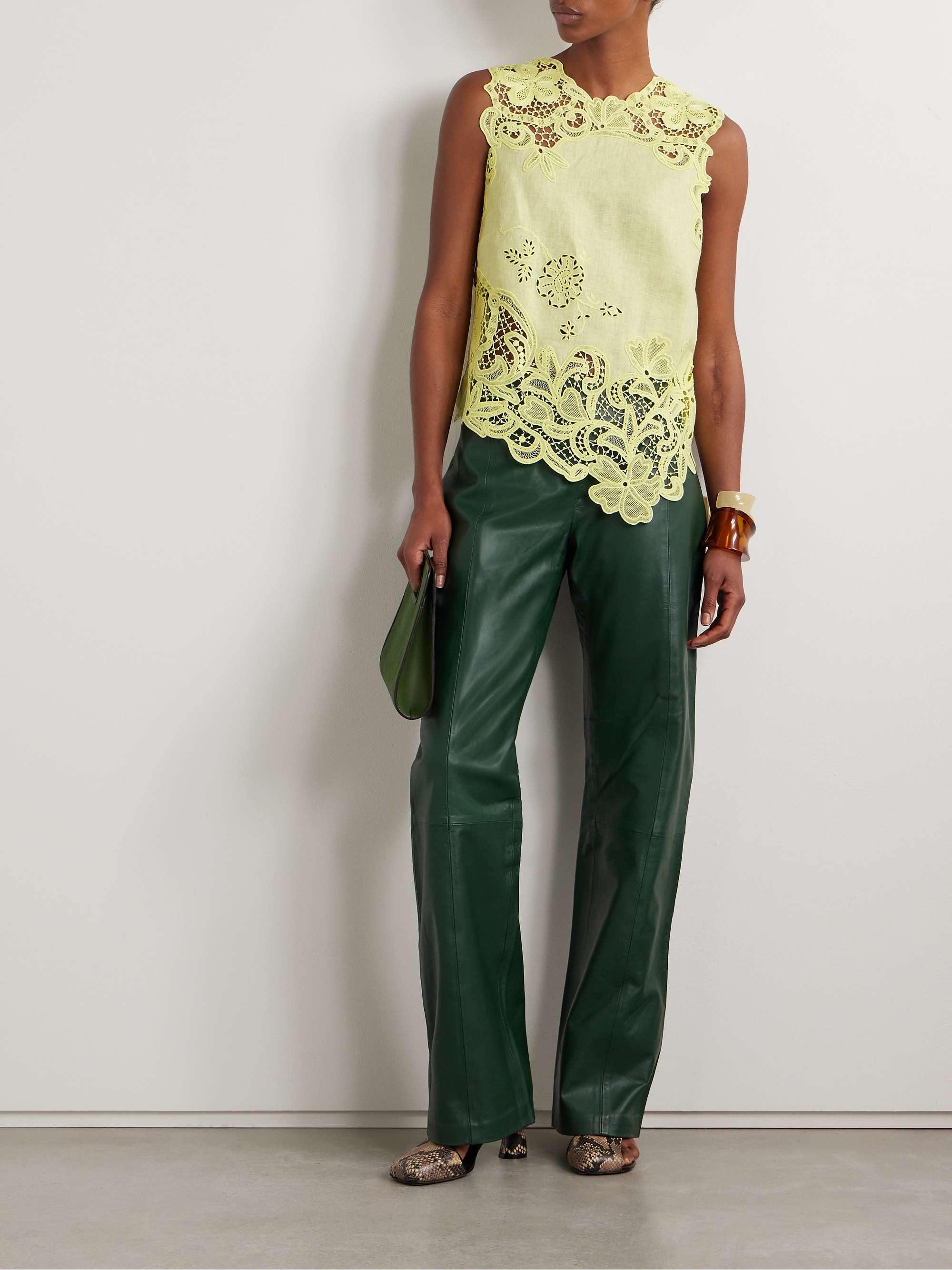 Marlis guipure lace-paneled linen top view
