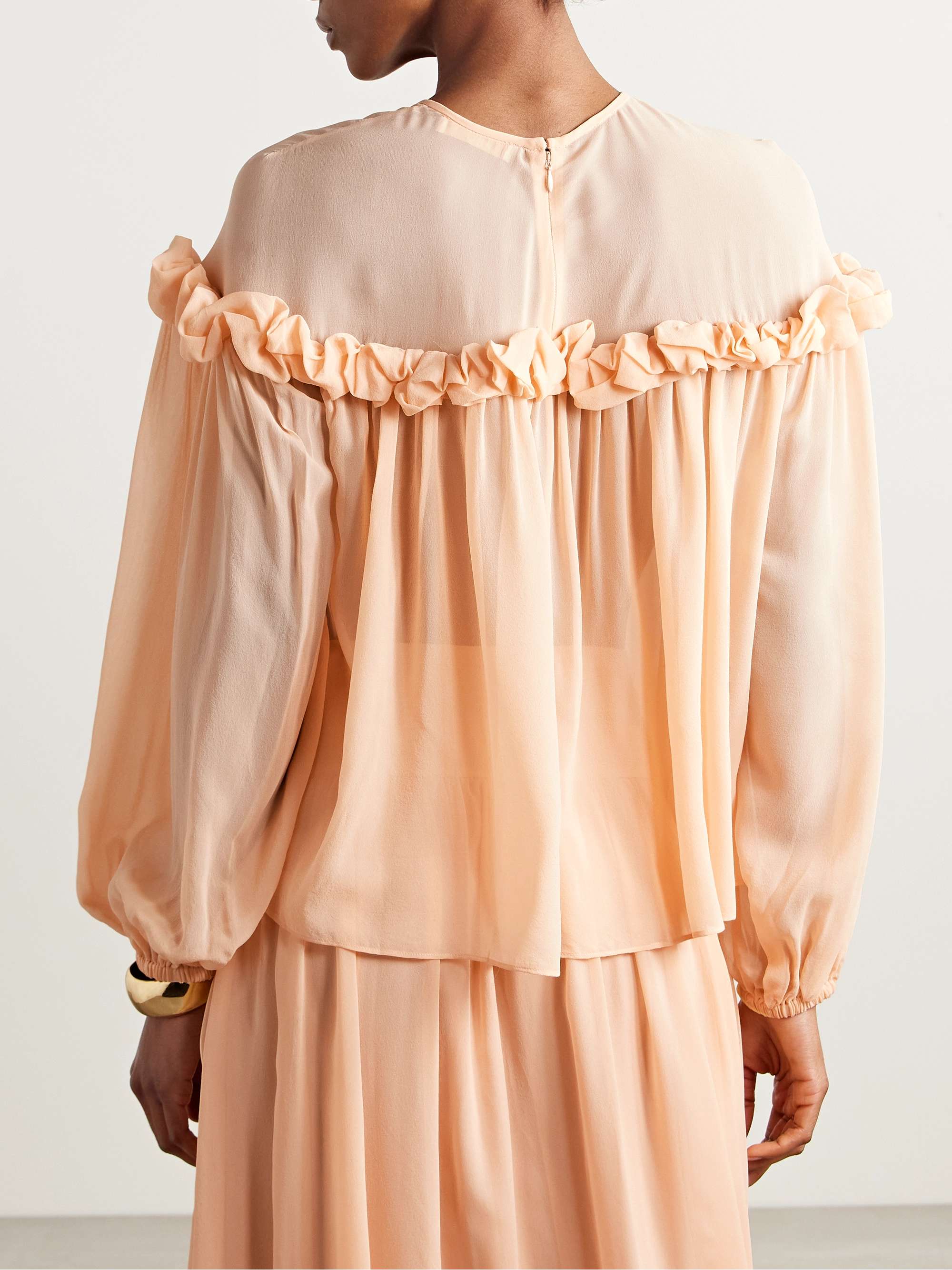 Peggy ruffled gathered silk crepe de chine blouse view