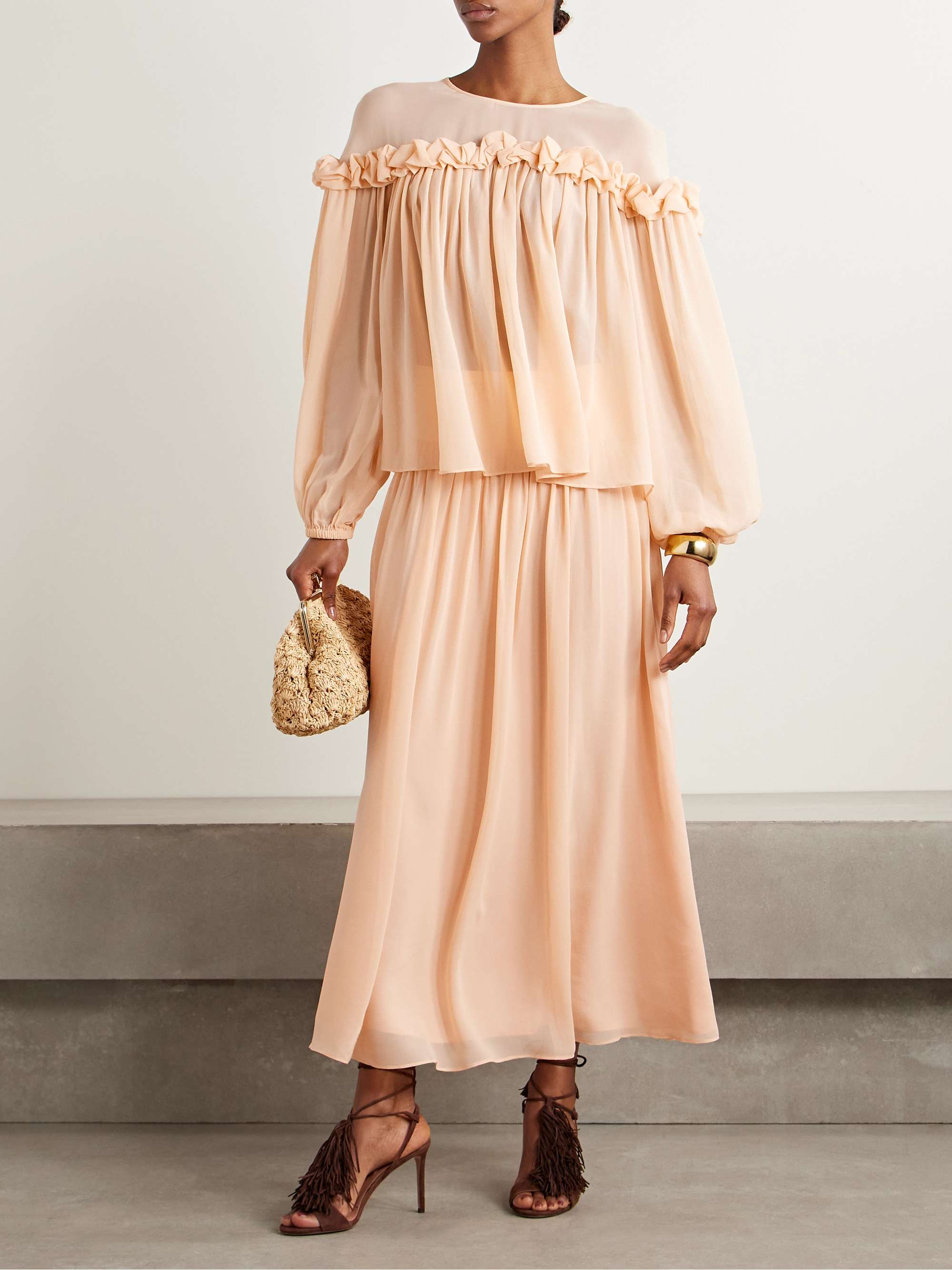Peggy ruffled gathered silk crepe de chine blouse view