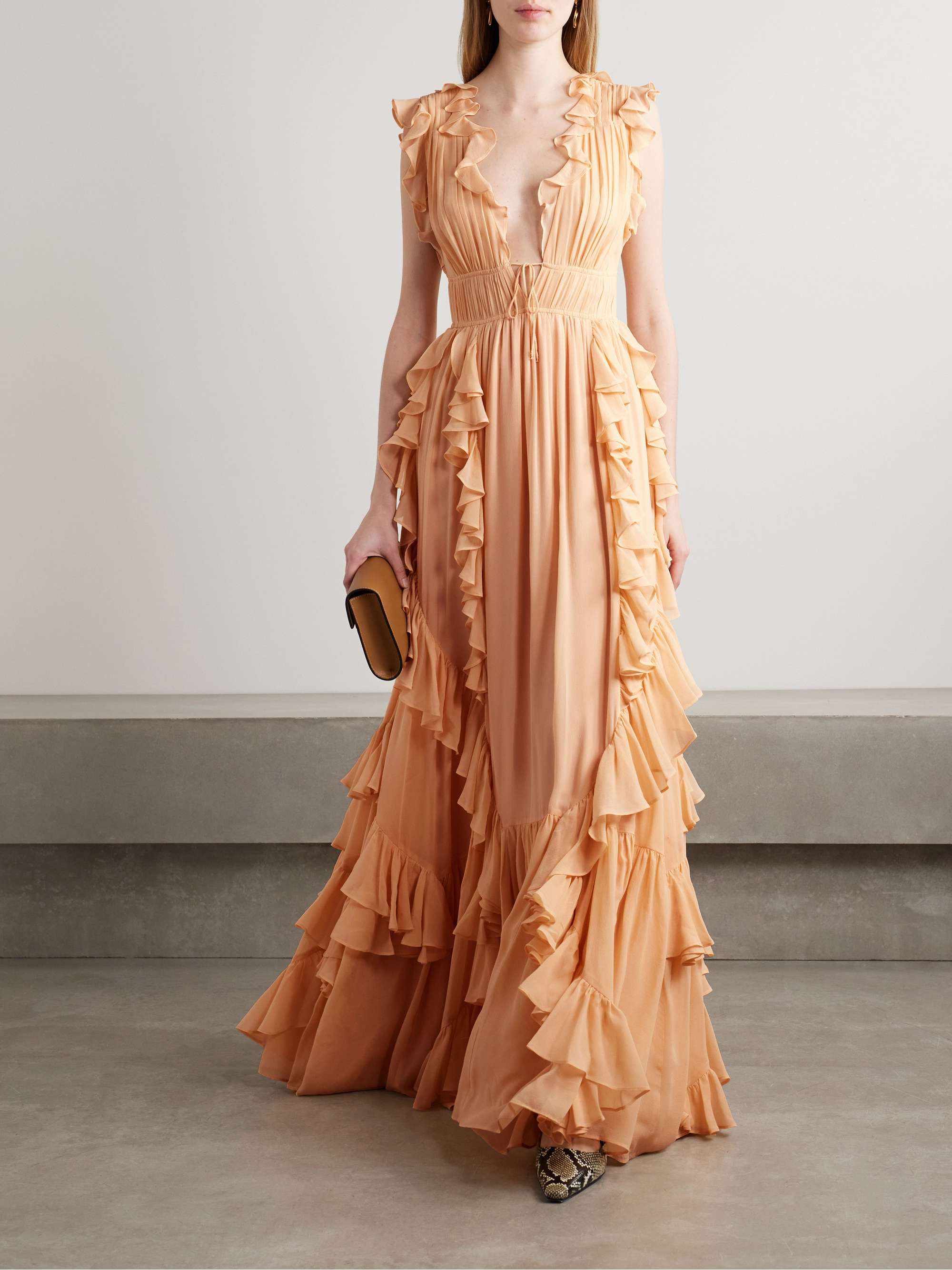 Florella ruffled silk-chiffon gown view