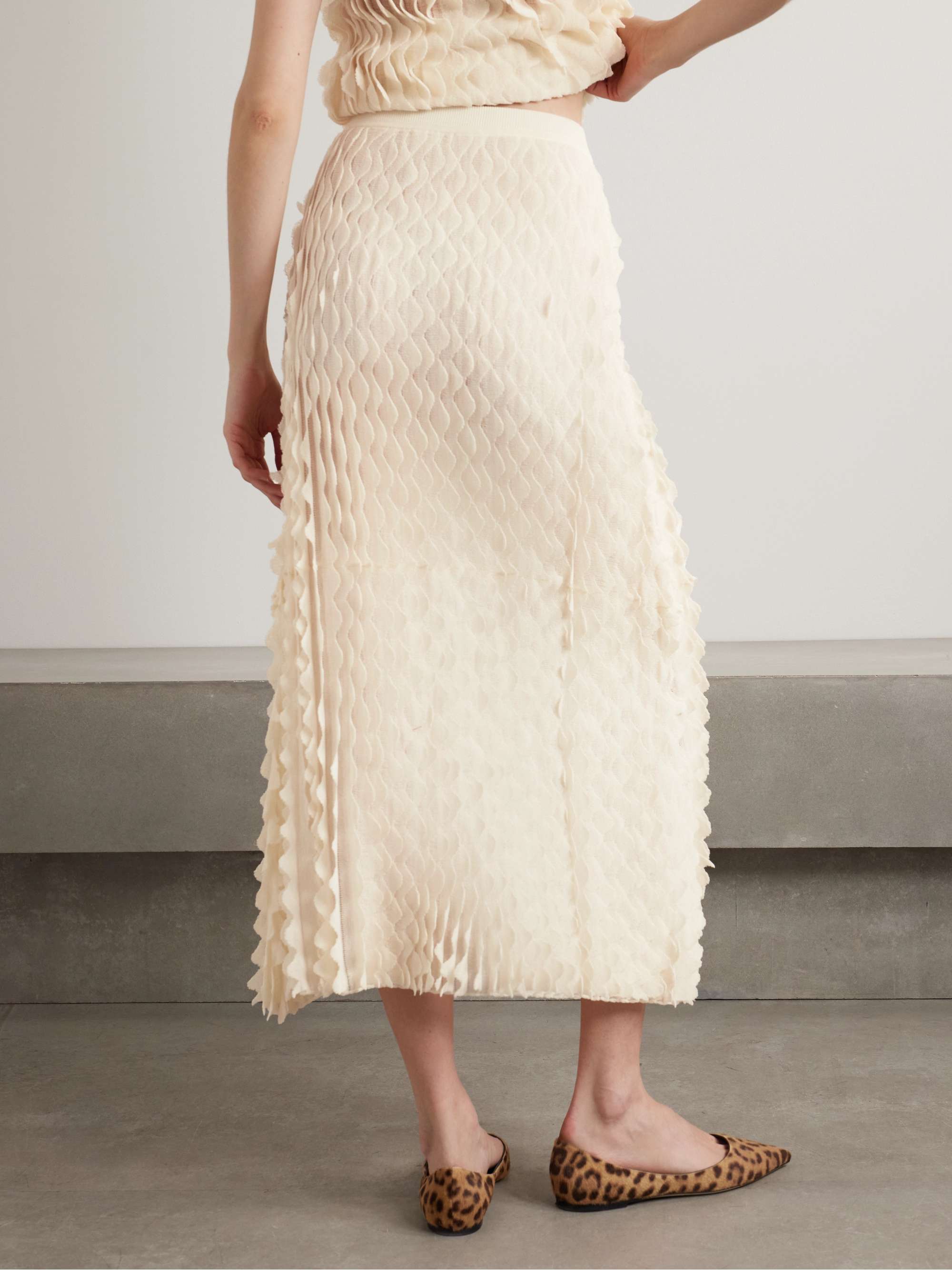 Willa layered scalloped cotton-blend midi skirt view