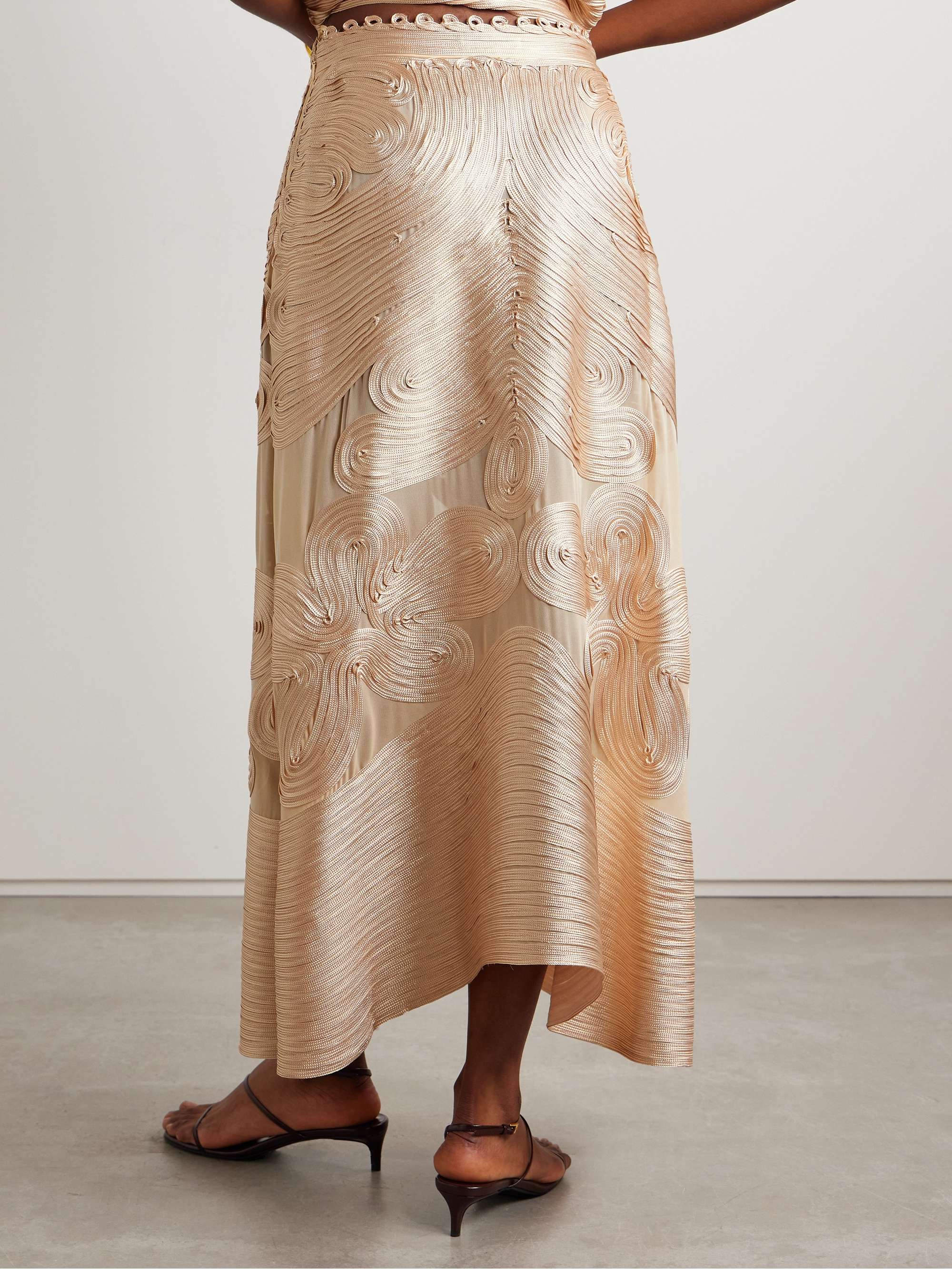 Kaelyn appliquéd silk-chiffon midi skirt view