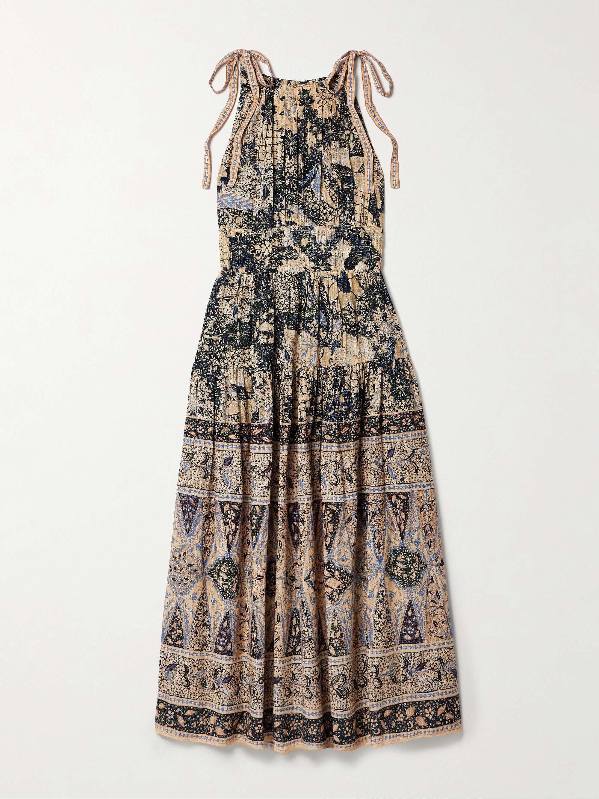 Essie smocked tiered printed cotton-blend voile midi dress view