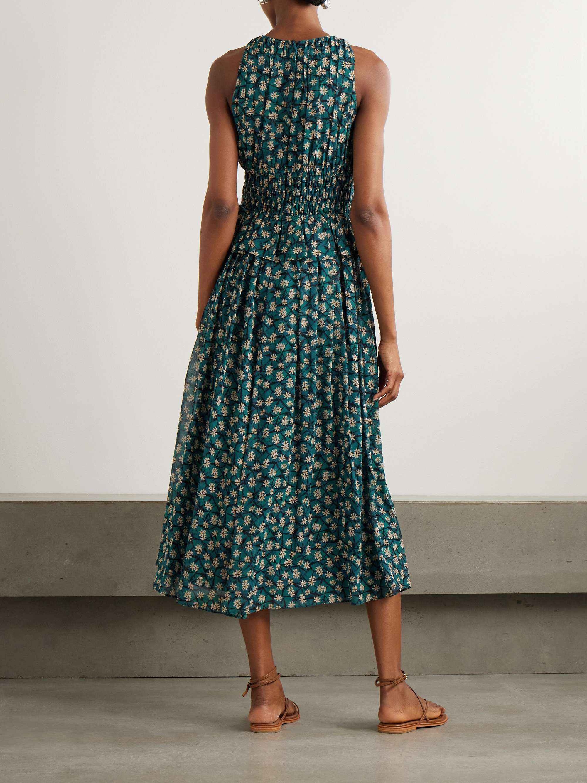 Adeline shirred floral-print silk crepe de chine midi dress view