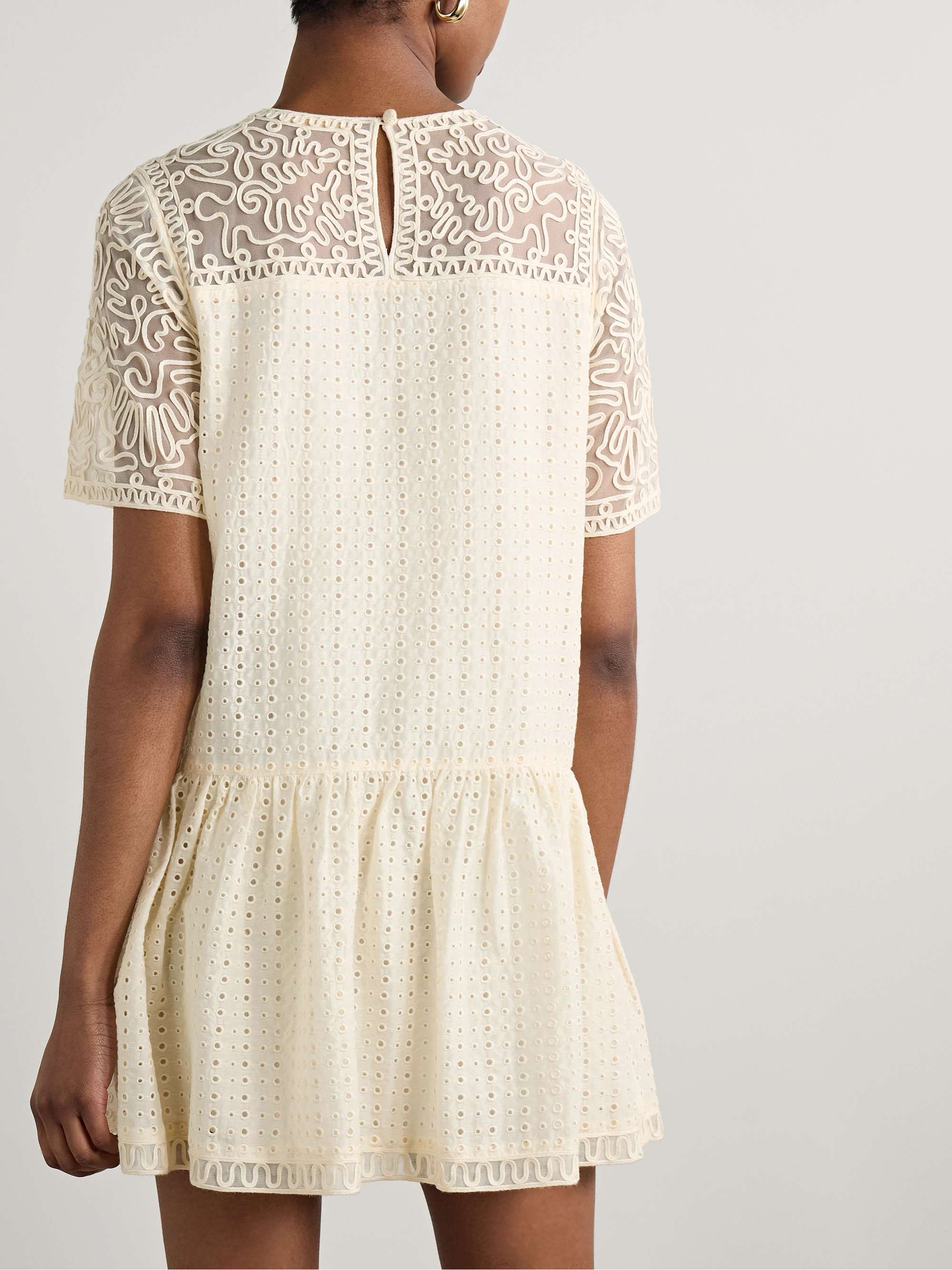 Gabi tulle-trimmed broderie anglaise cotton and silk-blend mini dress view