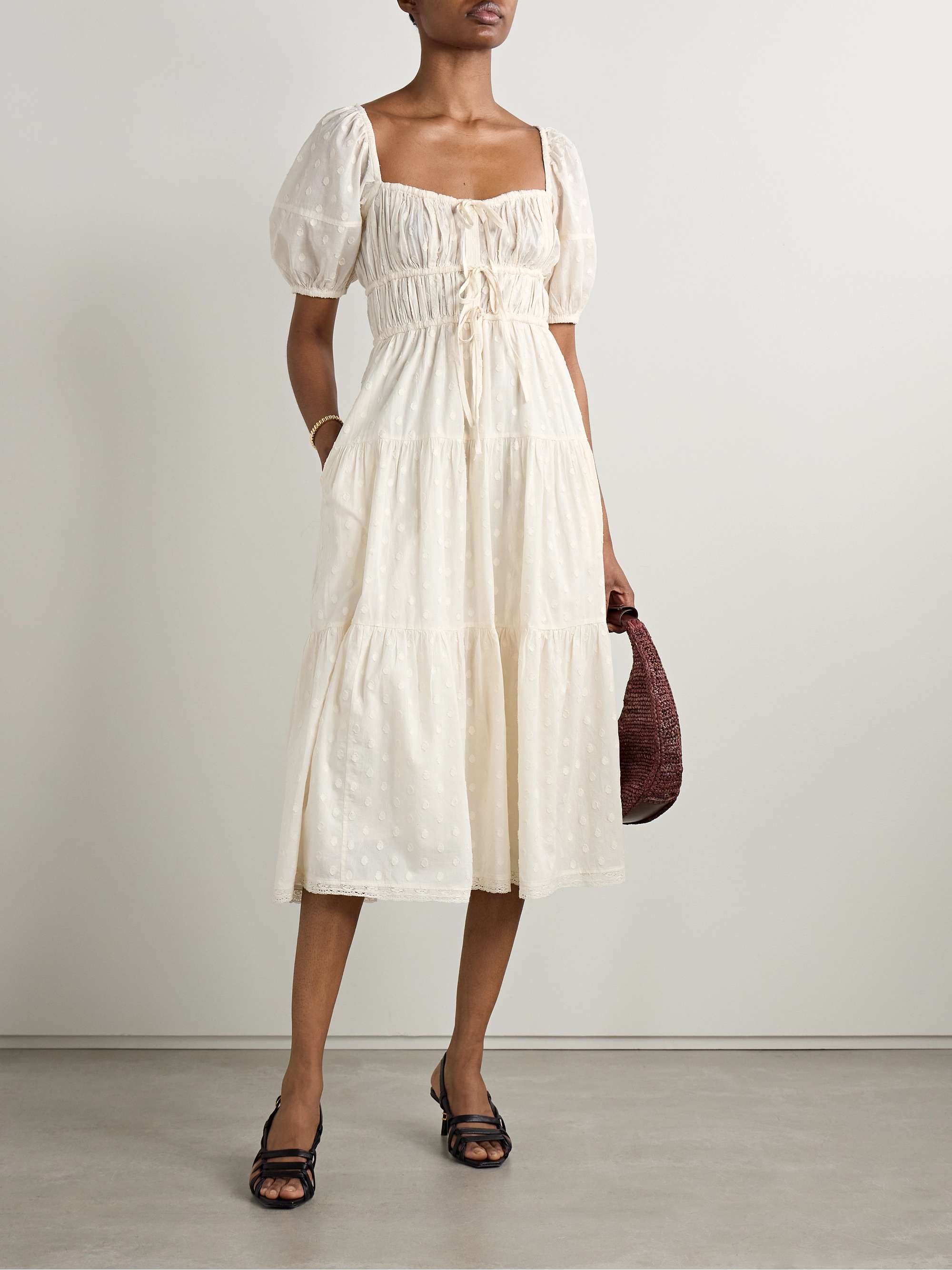 Palma crochet-trimmed fil coupé cotton-voile midi dress view