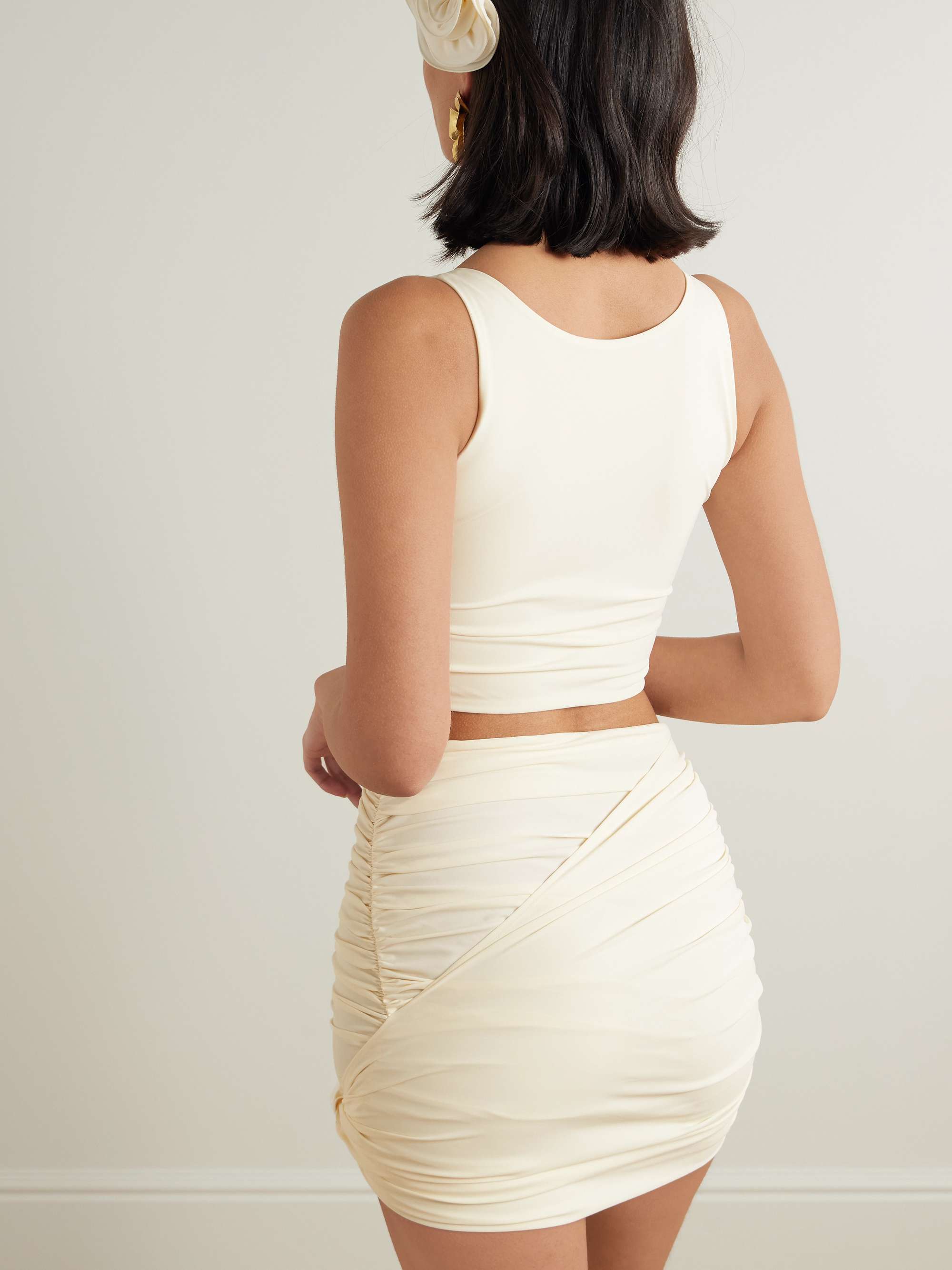 Appliquéd ruched bikini top view