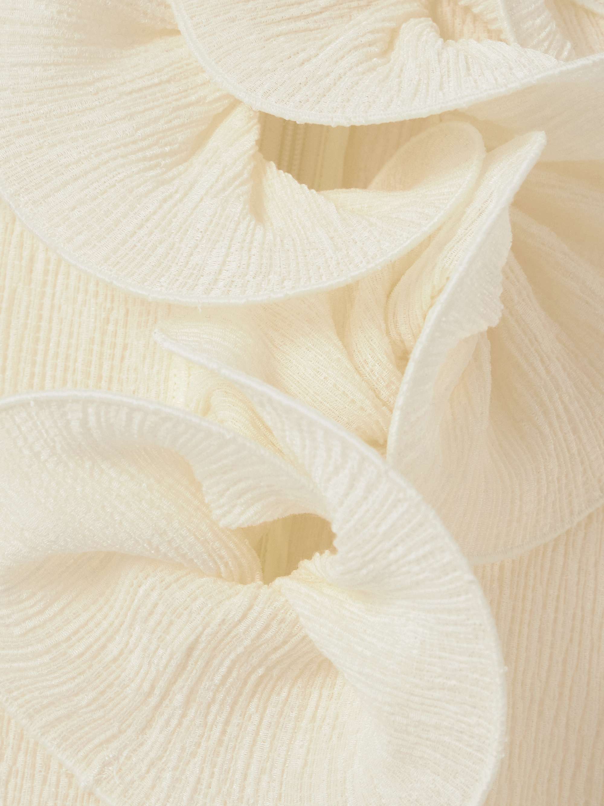 Appliquéd ruffled ribbed Lyocell-blend midi dress view