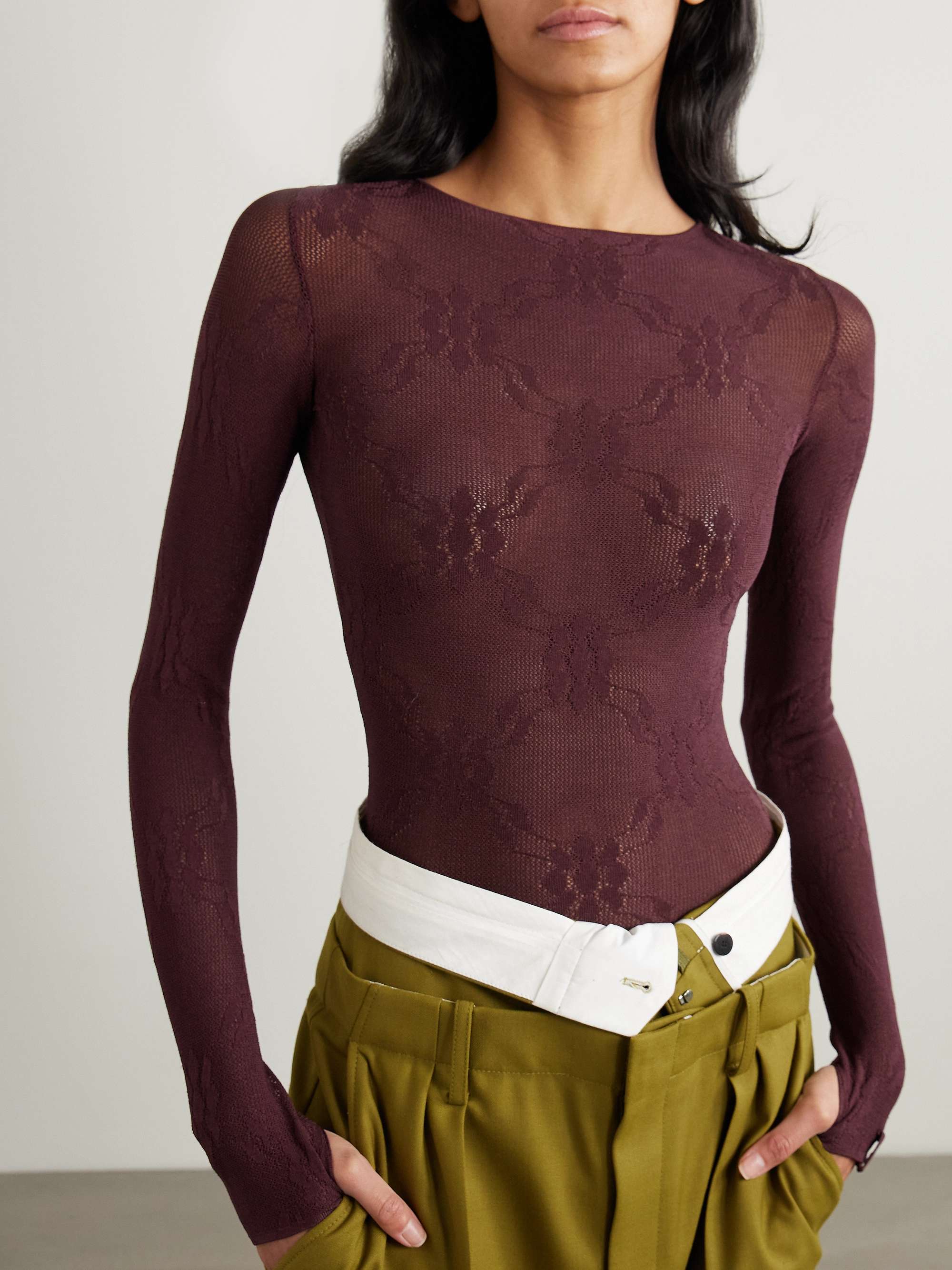 Open-back embroidered open-knit bodysuit view